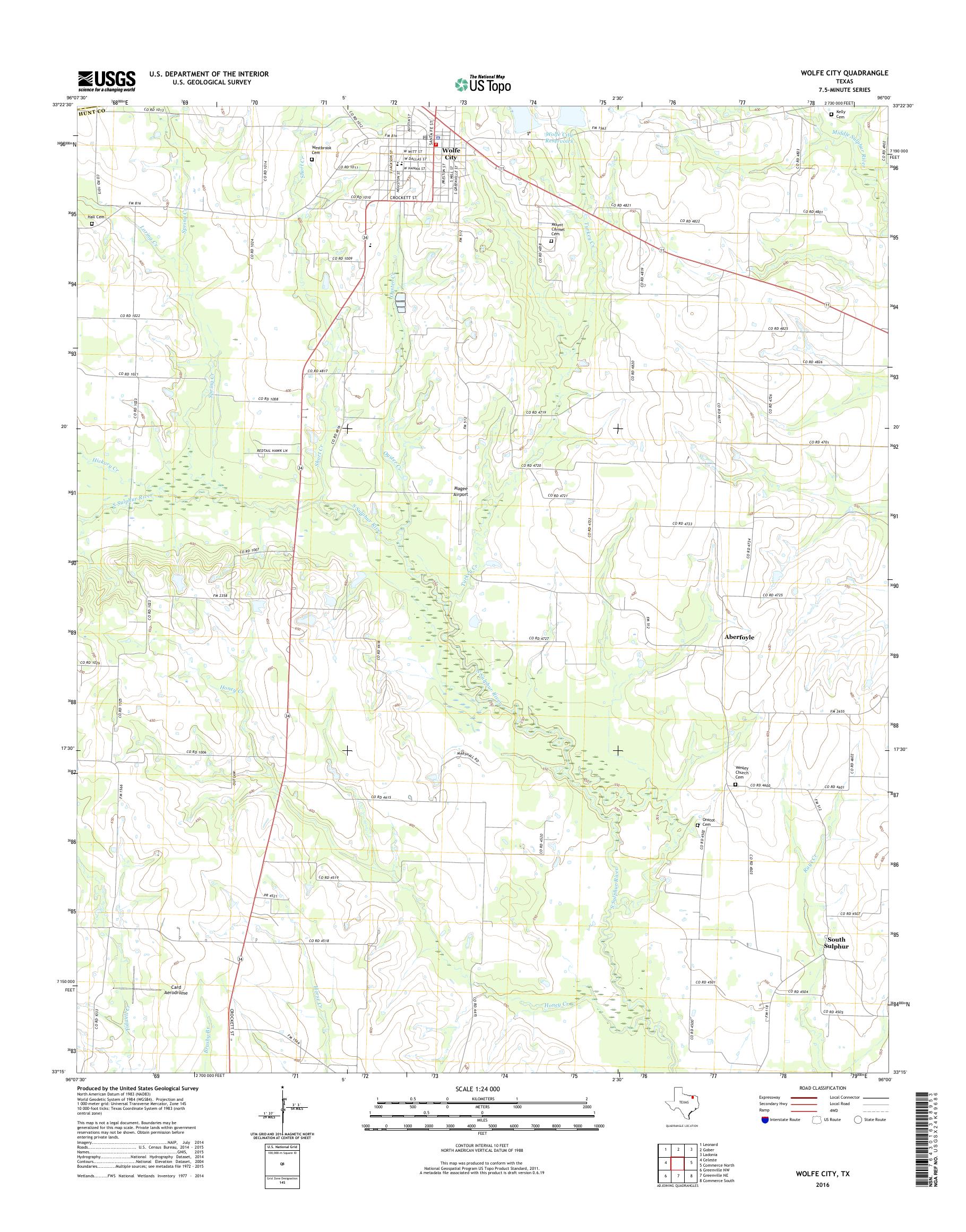 MyTopo Wolfe City, Texas USGS Quad Topo Map