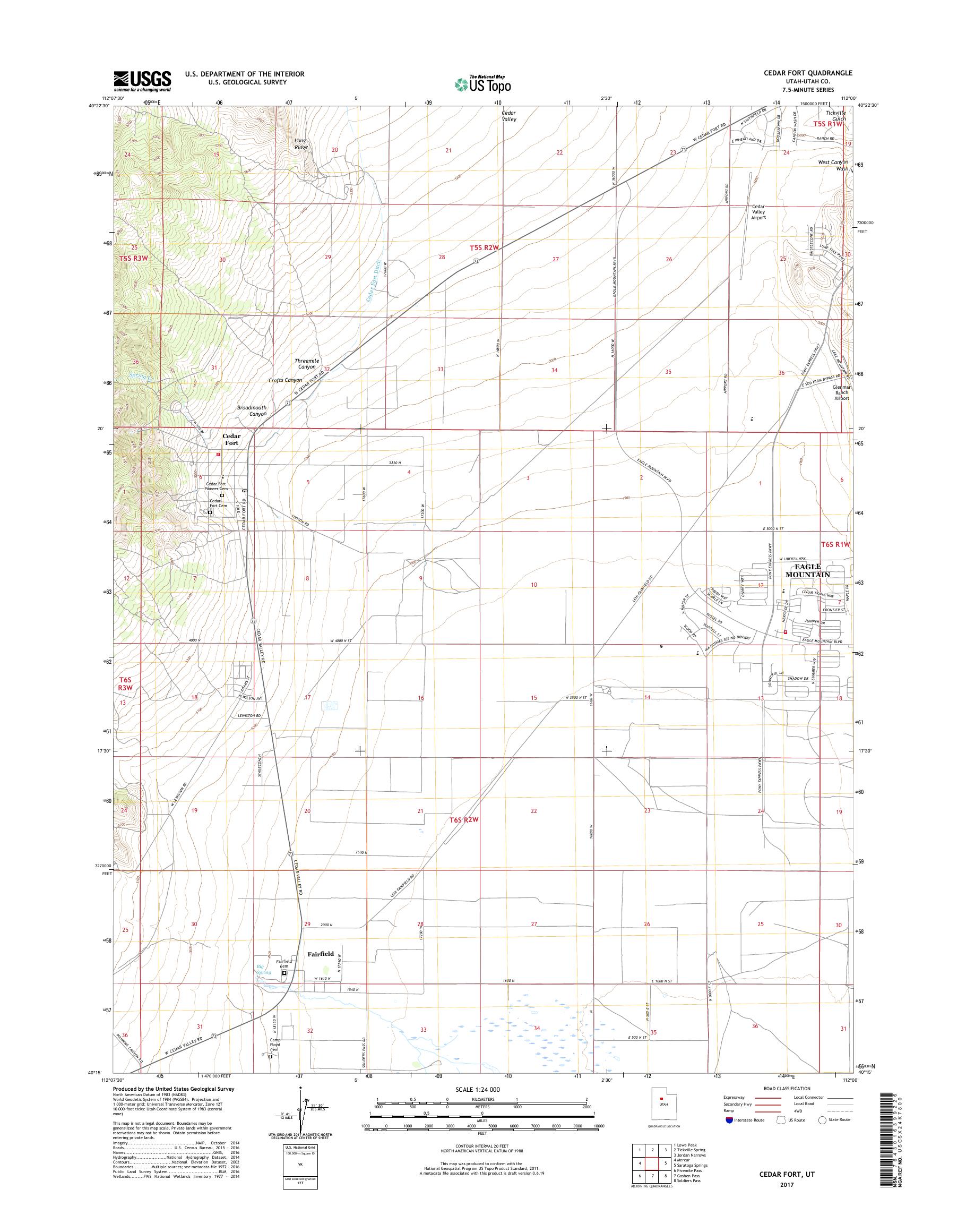 MyTopo Cedar Fort, Utah USGS Quad Topo Map