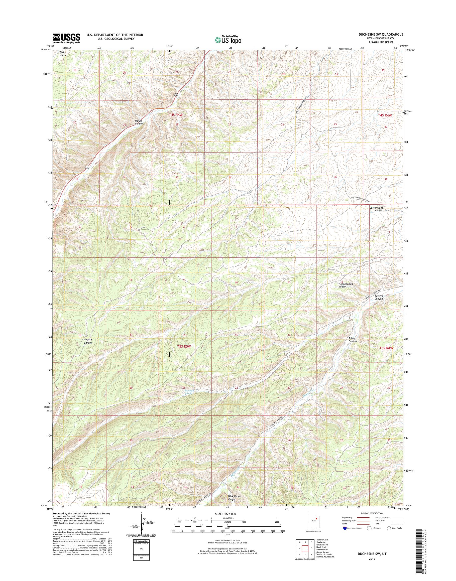 MyTopo Duchesne SW, Utah USGS Quad Topo Map