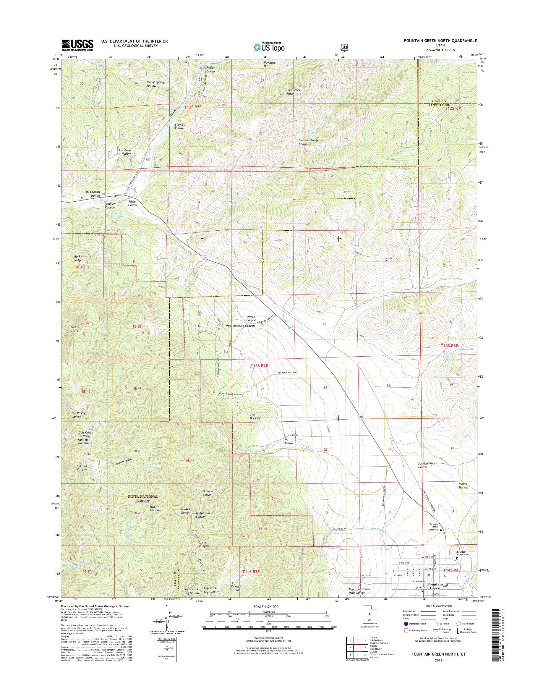 MyTopo Fountain Green North, Utah USGS Quad Topo Map
