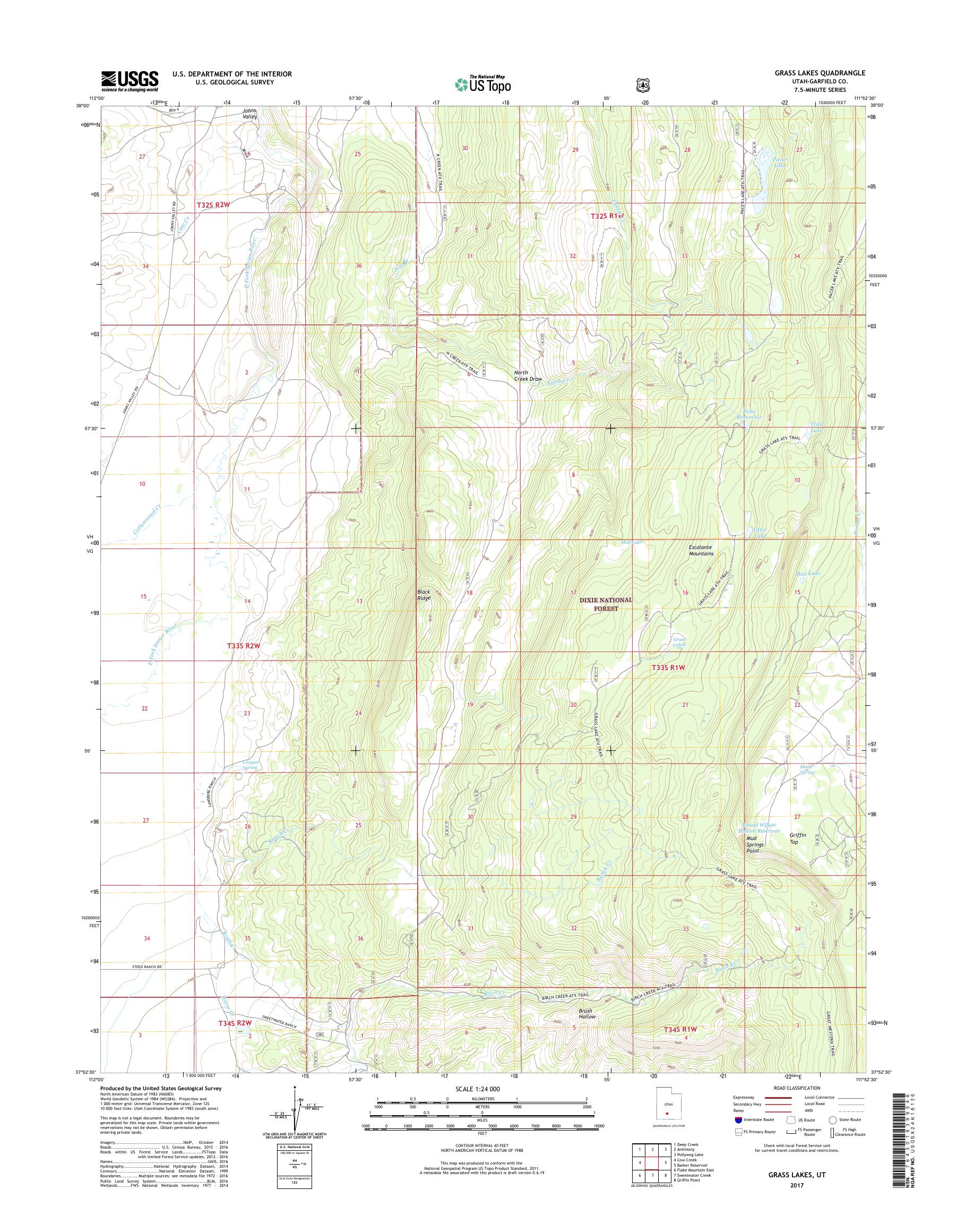 MyTopo Grass Lakes, Utah USGS Quad Topo Map