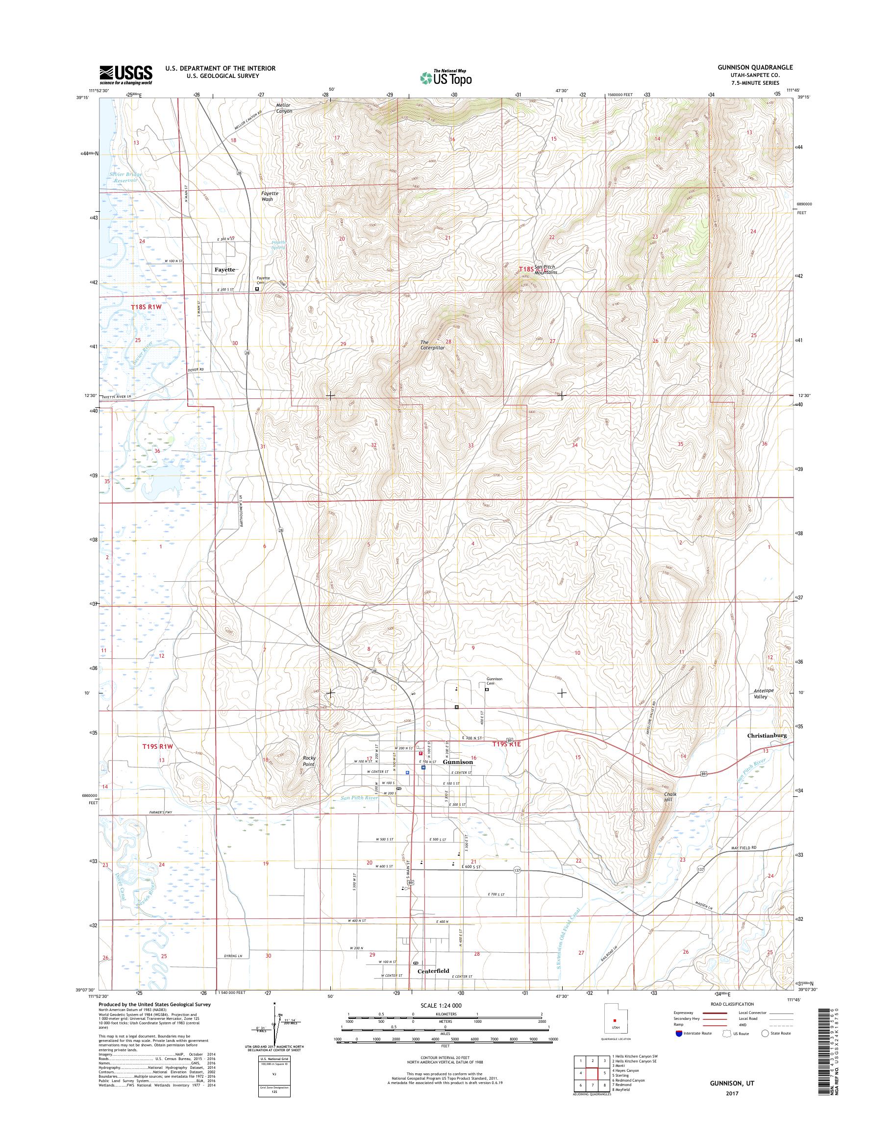 MyTopo Gunnison, Utah USGS Quad Topo Map