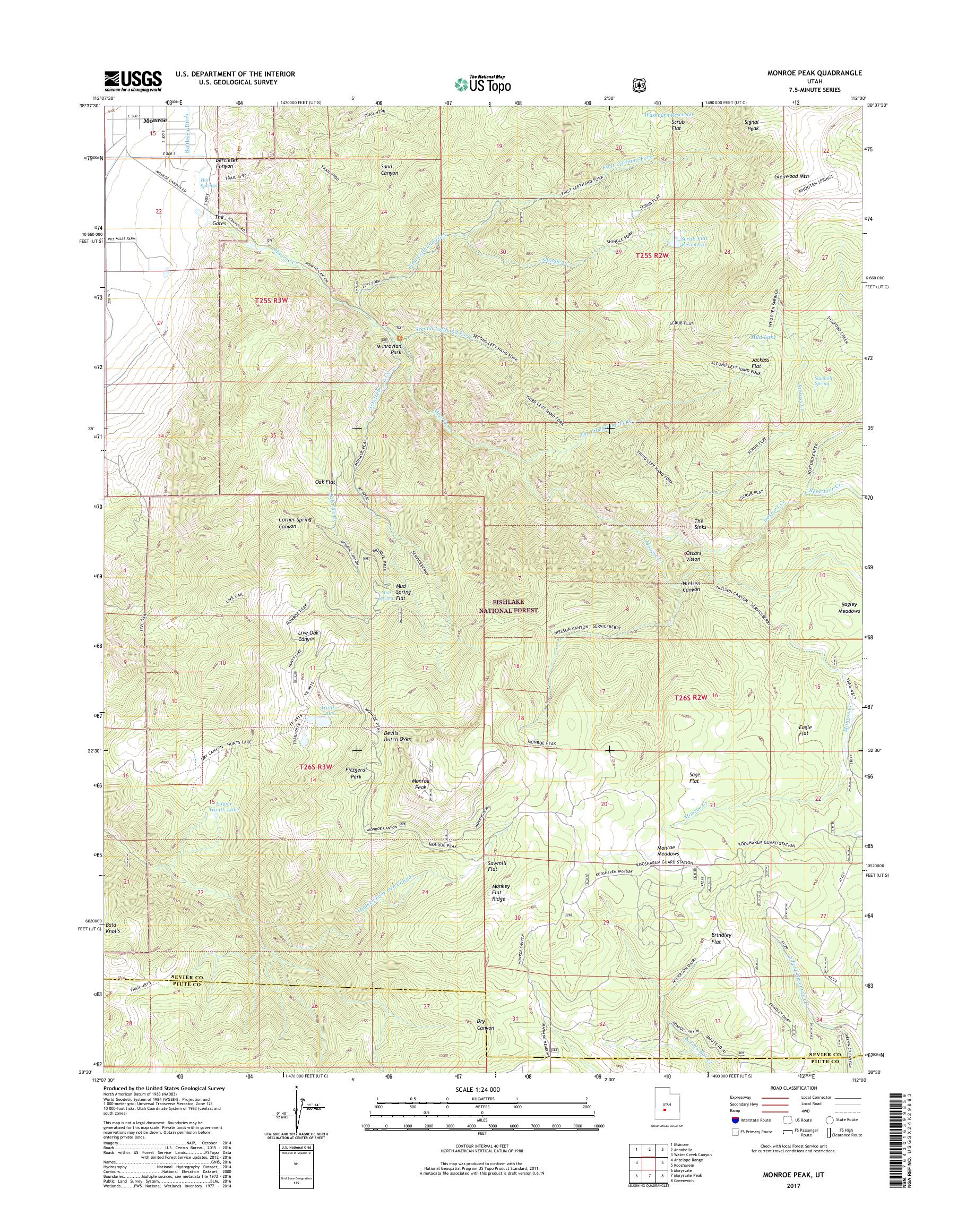 MyTopo Monroe Peak, Utah USGS Quad Topo Map