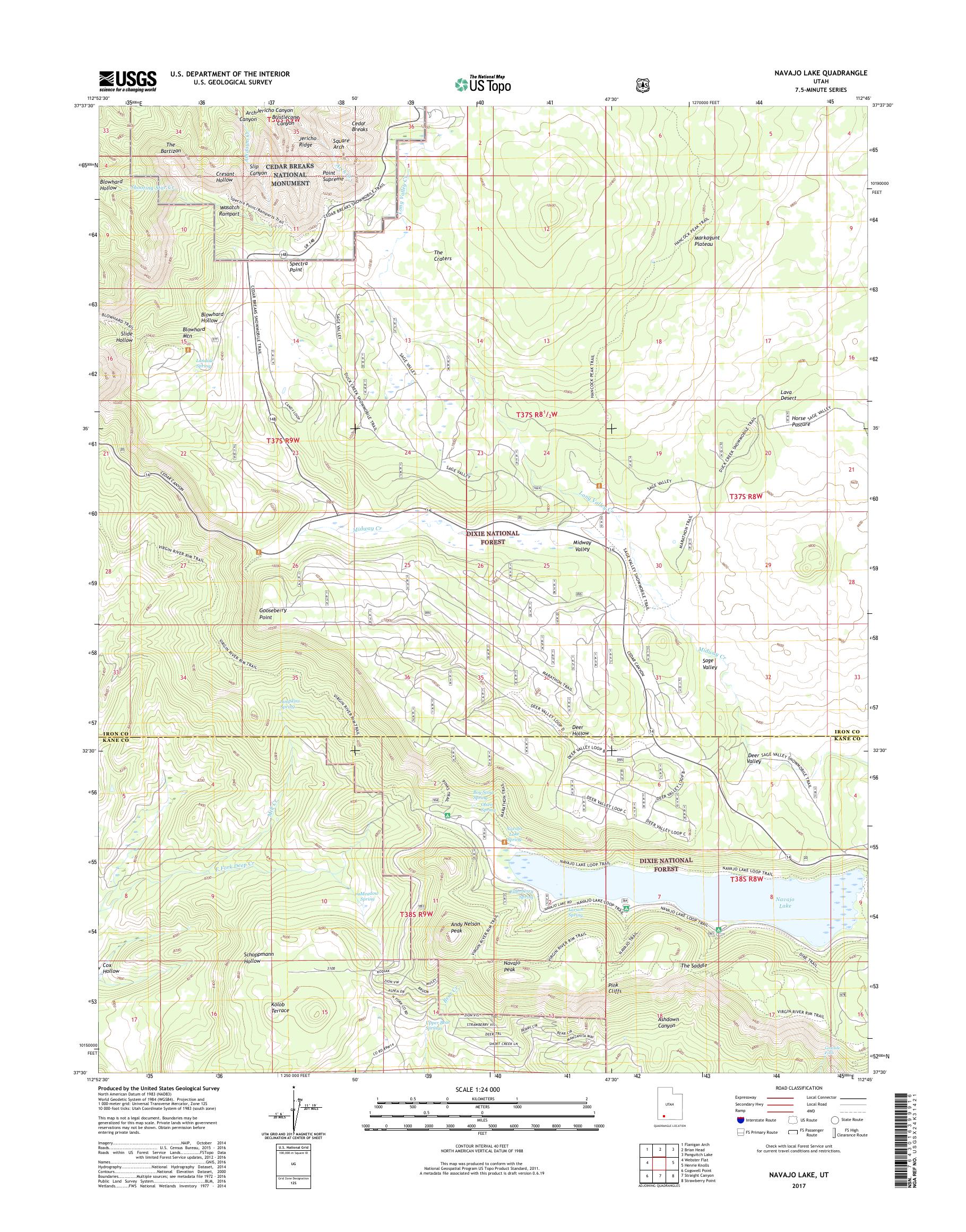 MyTopo Navajo Lake, Utah USGS Quad Topo Map