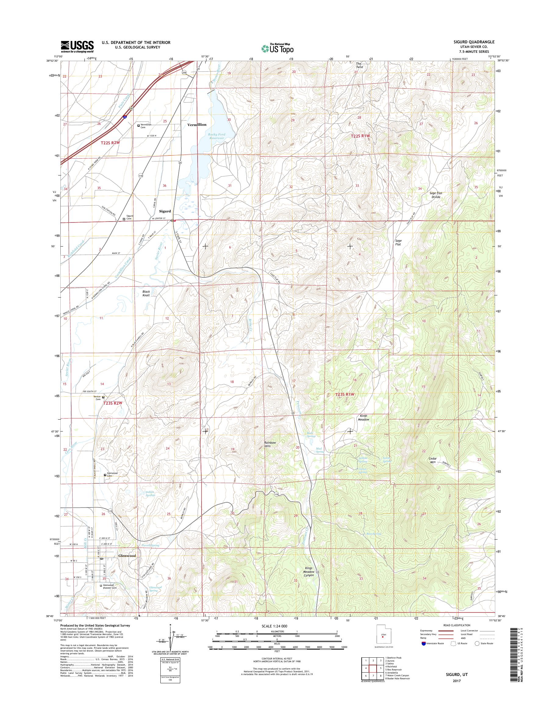 MyTopo Sigurd, Utah USGS Quad Topo Map