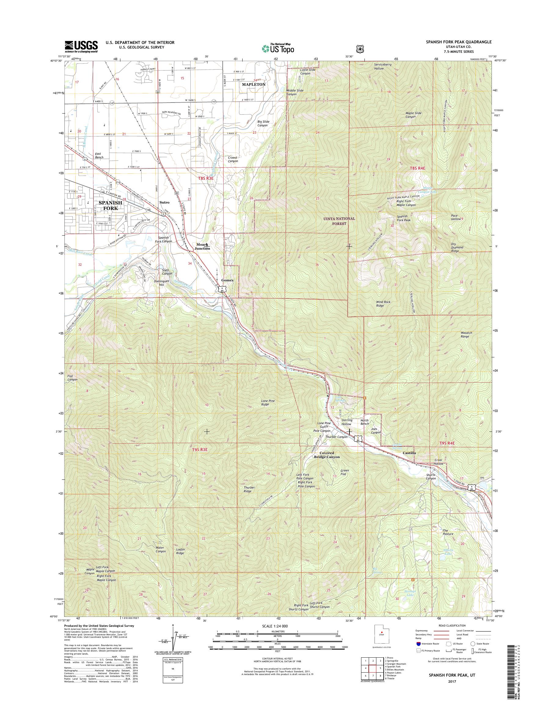 MyTopo Spanish Fork Peak, Utah USGS Quad Topo Map