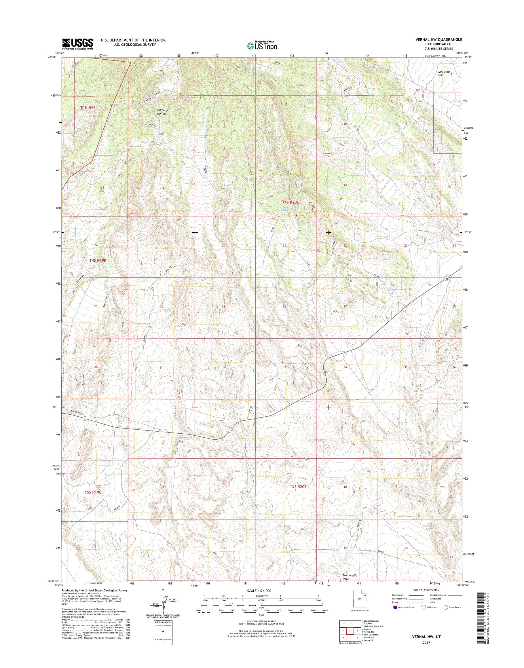 MyTopo Vernal NW, Utah USGS Quad Topo Map