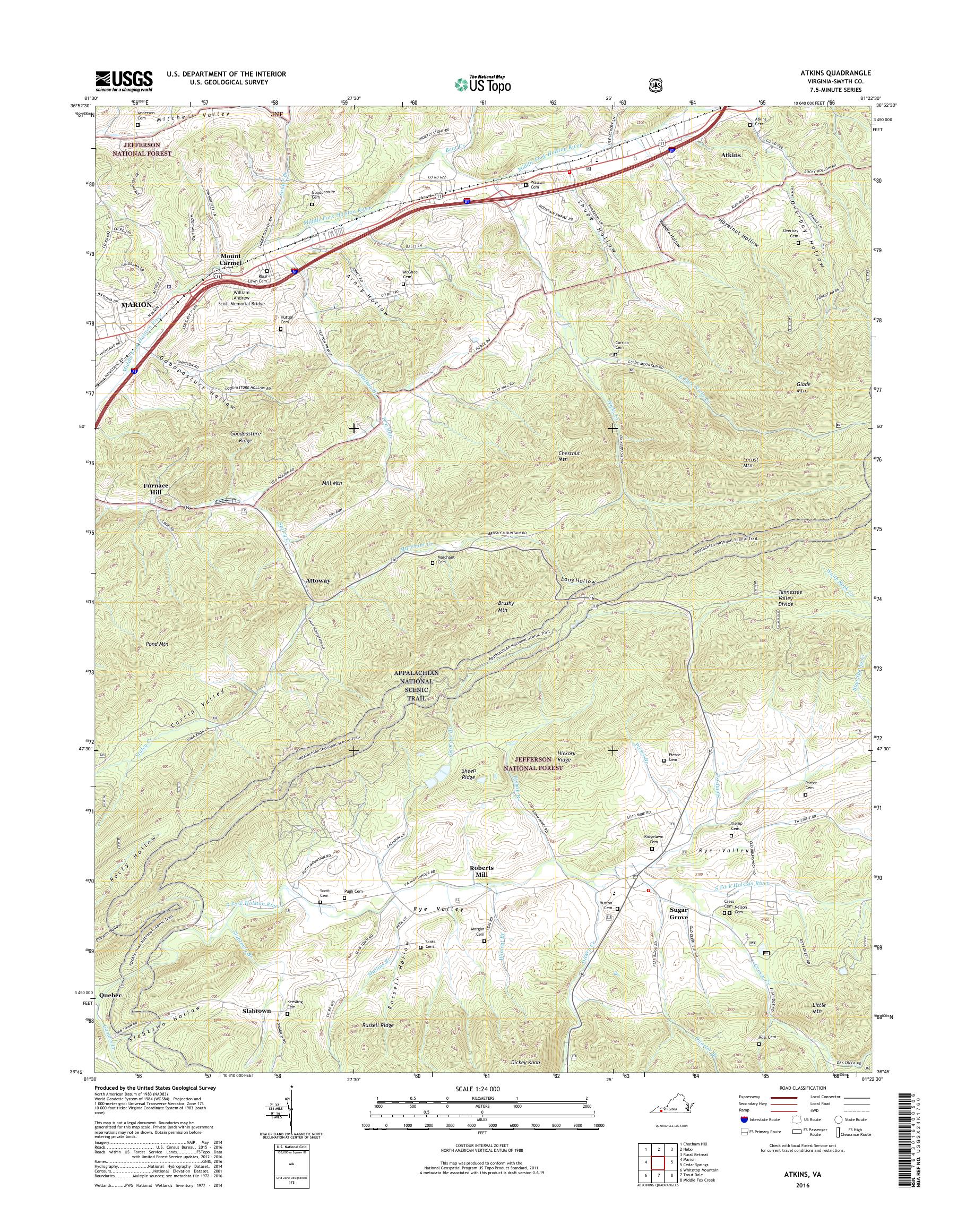 MyTopo Atkins, Virginia USGS Quad Topo Map