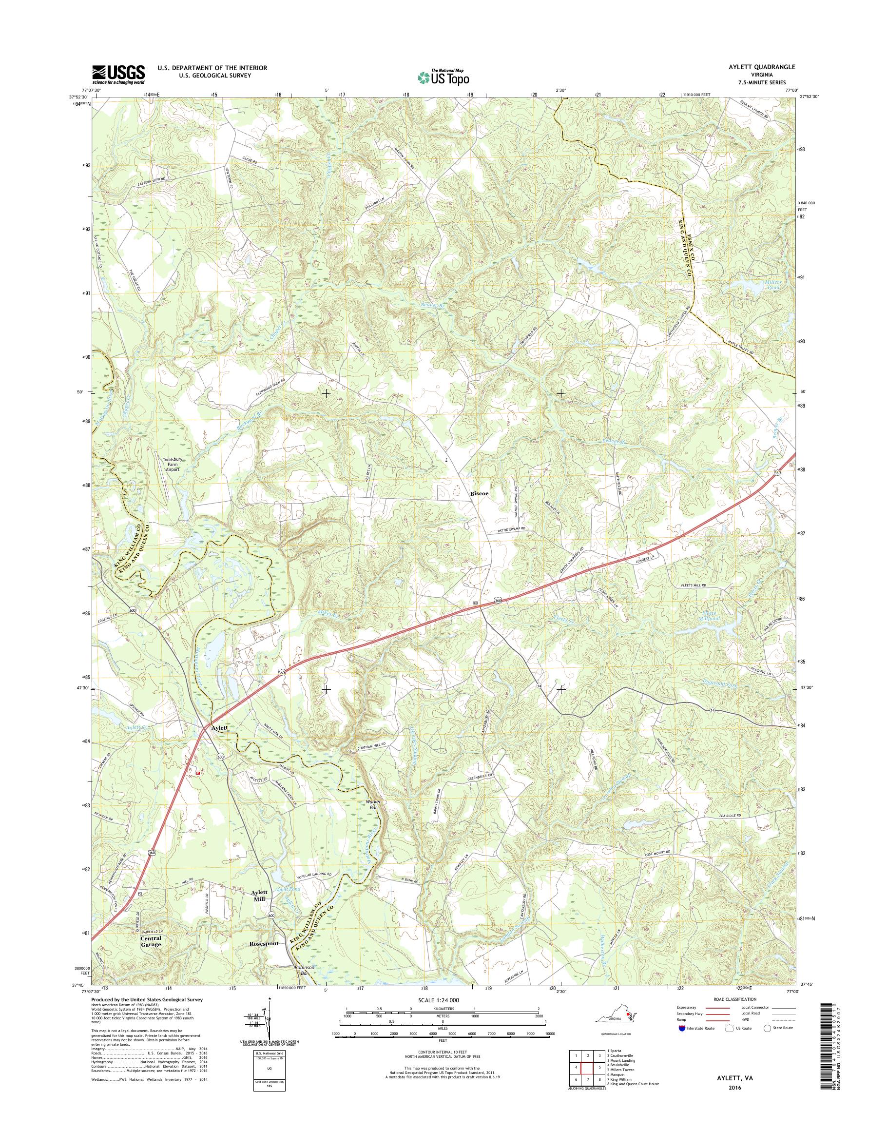 MyTopo Aylett, Virginia USGS Quad Topo Map