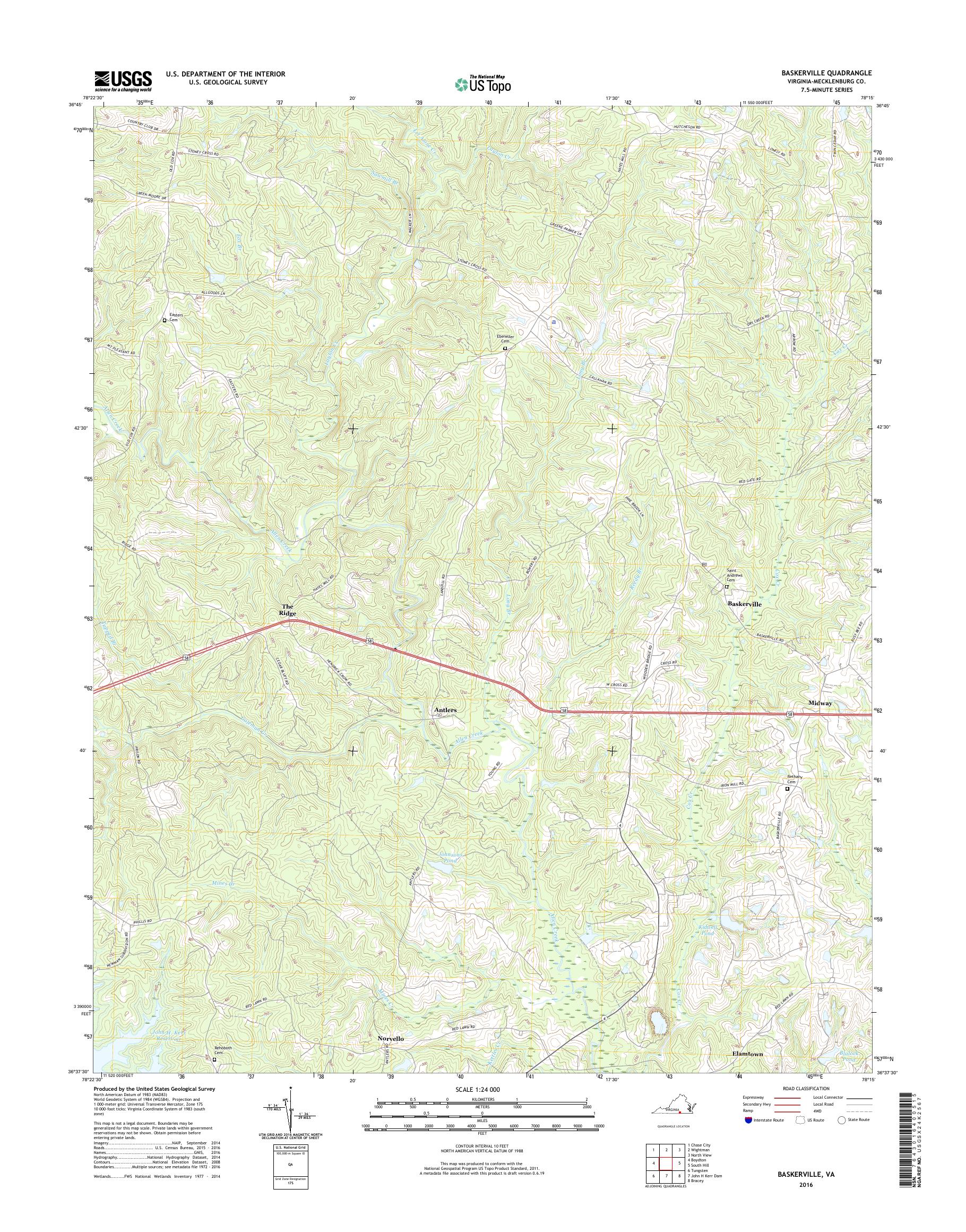 MyTopo Baskerville, Virginia USGS Quad Topo Map