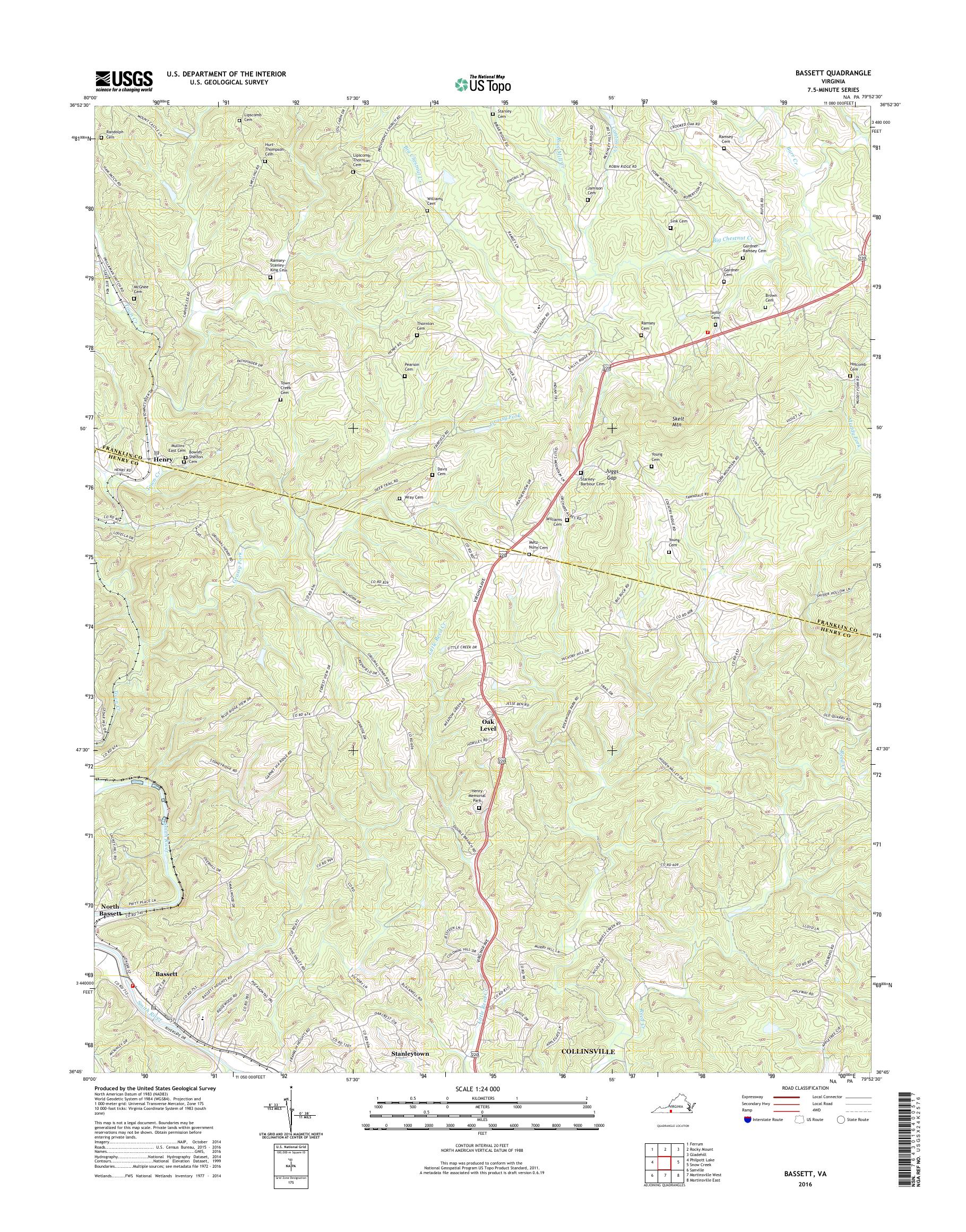 MyTopo Bassett, Virginia USGS Quad Topo Map