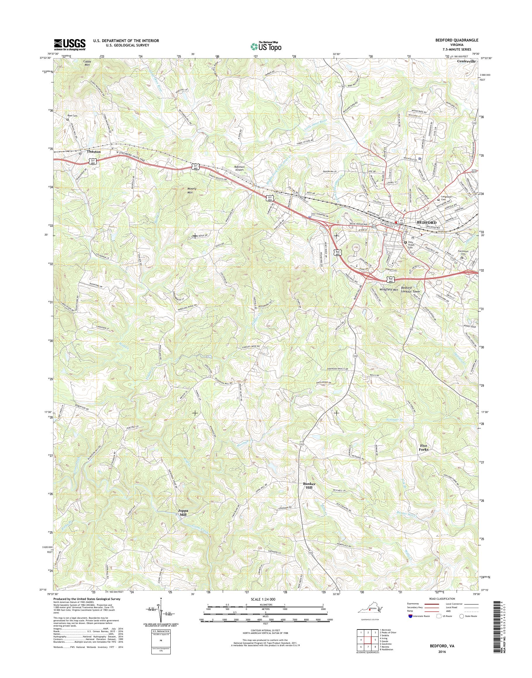 MyTopo Bedford, Virginia USGS Quad Topo Map