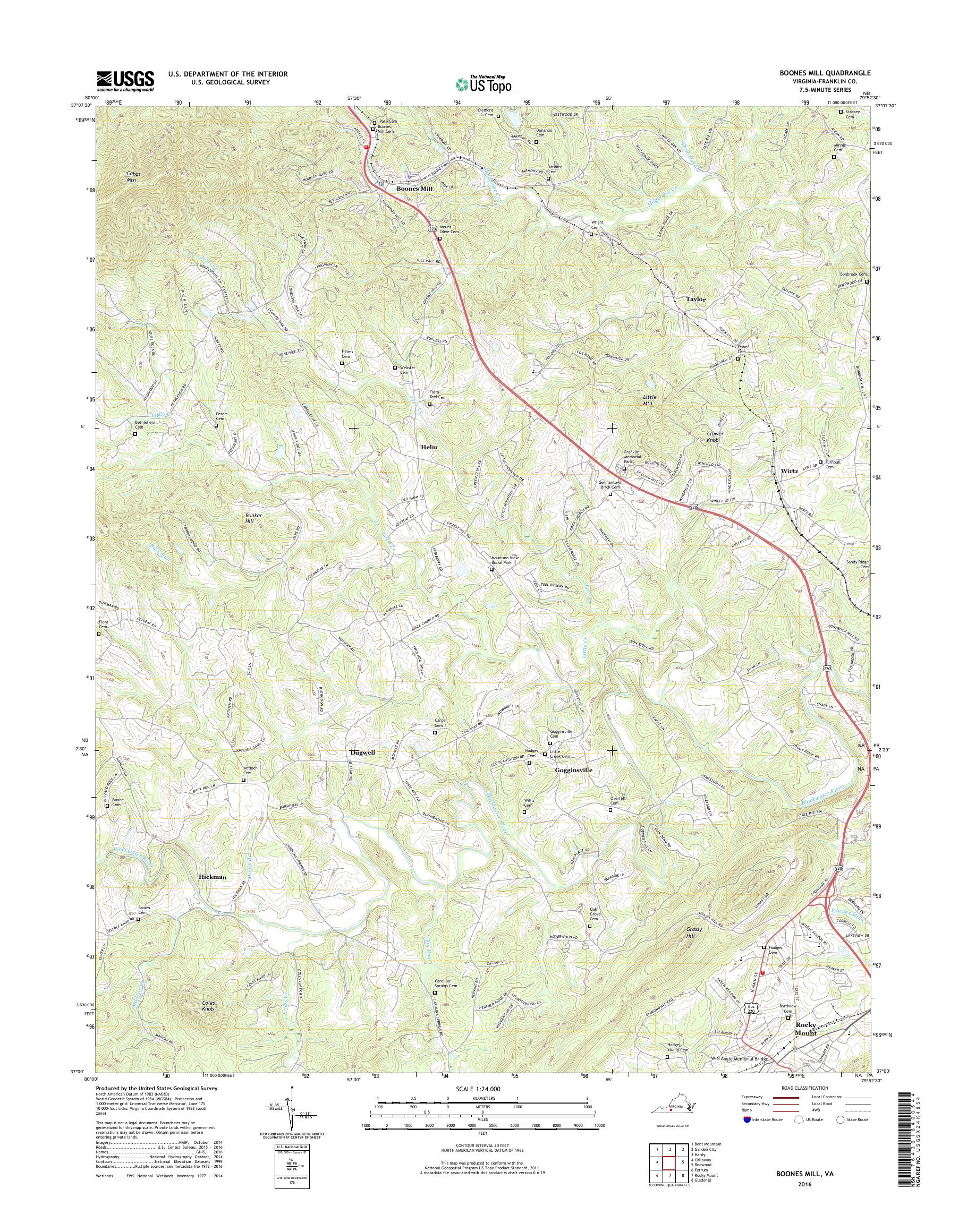 MyTopo Boones Mill, Virginia USGS Quad Topo Map