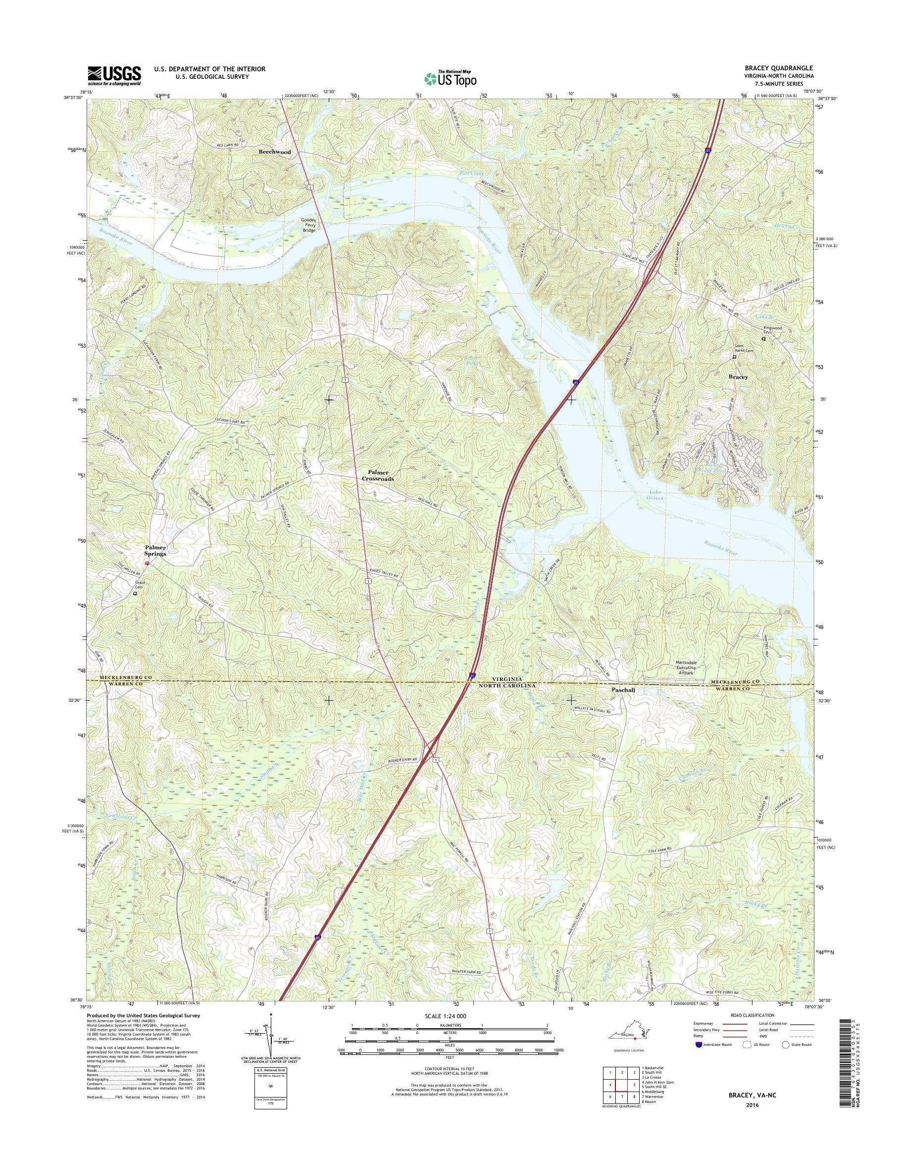MyTopo Bracey, Virginia USGS Quad Topo Map
