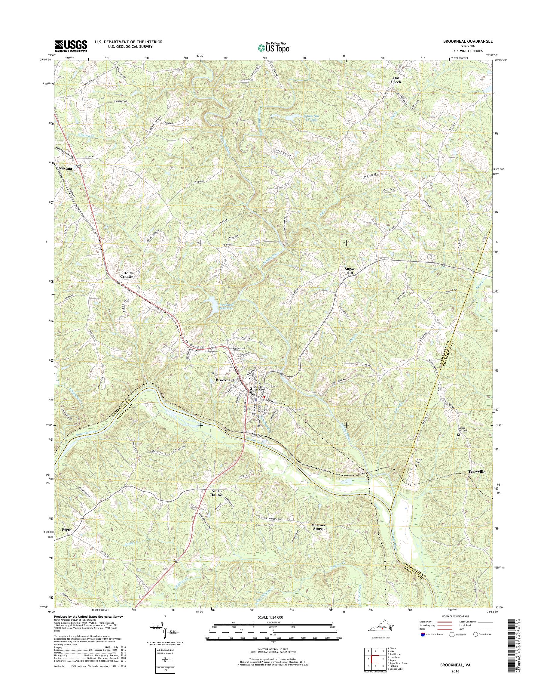 MyTopo Brookneal, Virginia USGS Quad Topo Map