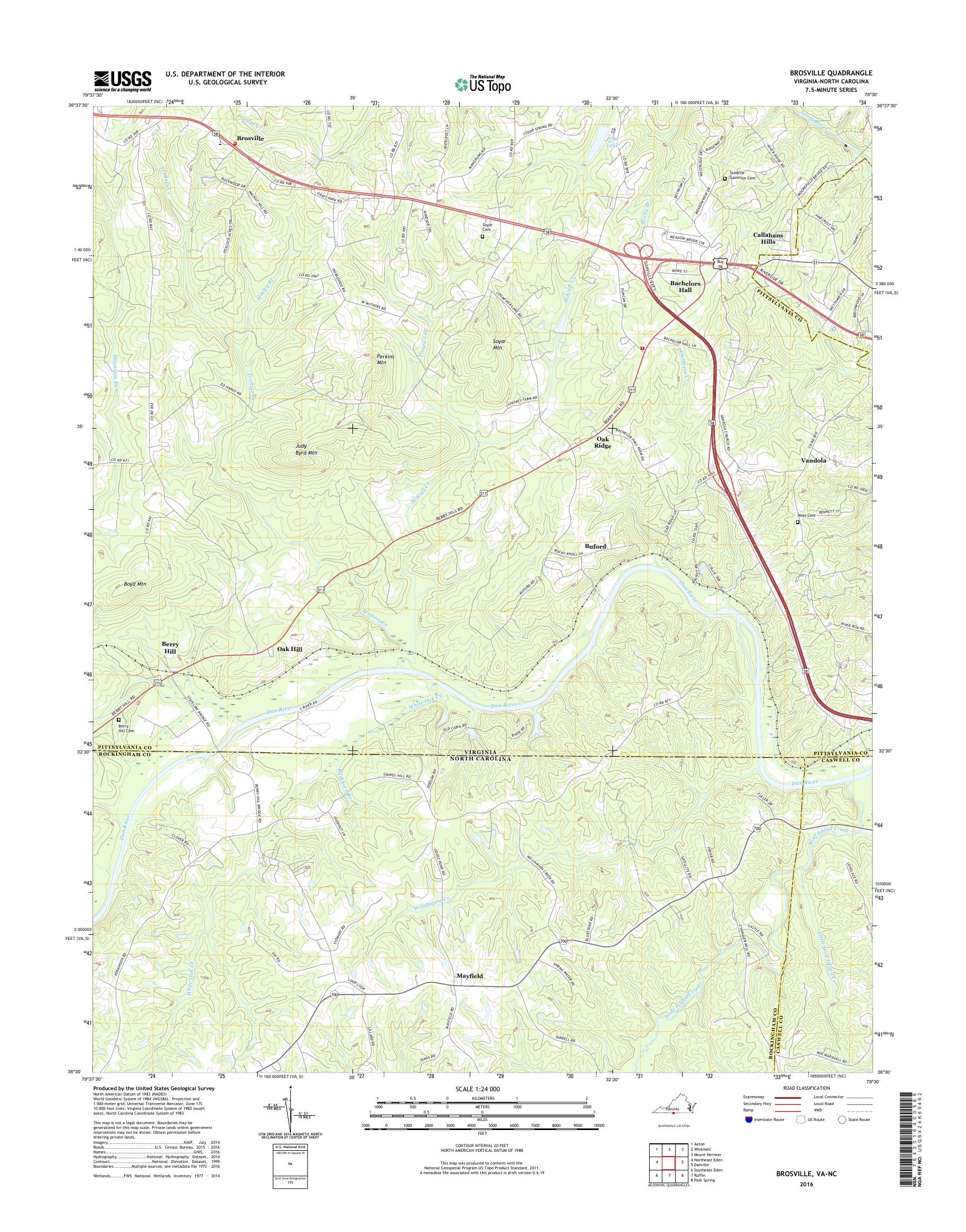 MyTopo Brosville, Virginia USGS Quad Topo Map
