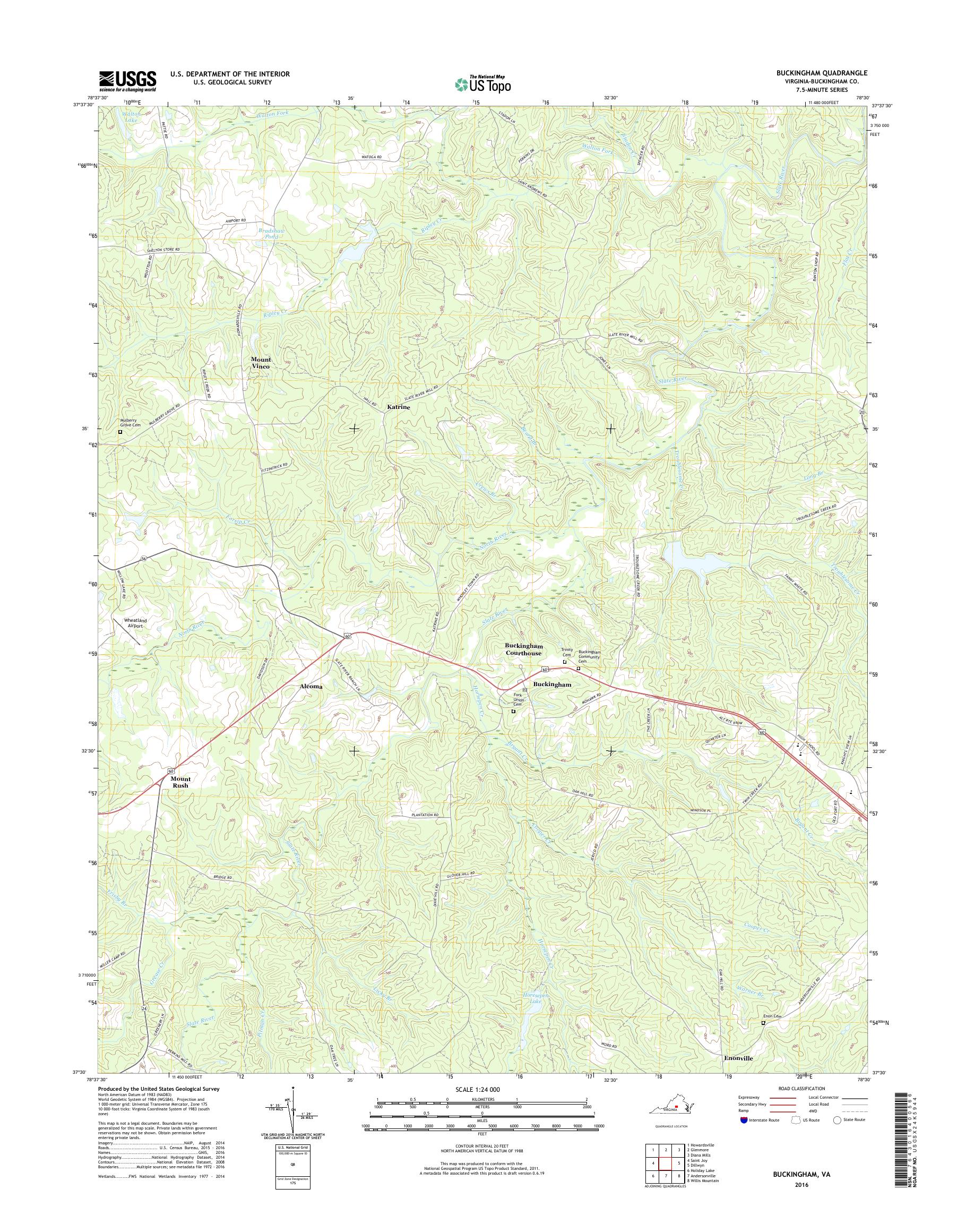 MyTopo Buckingham, Virginia USGS Quad Topo Map