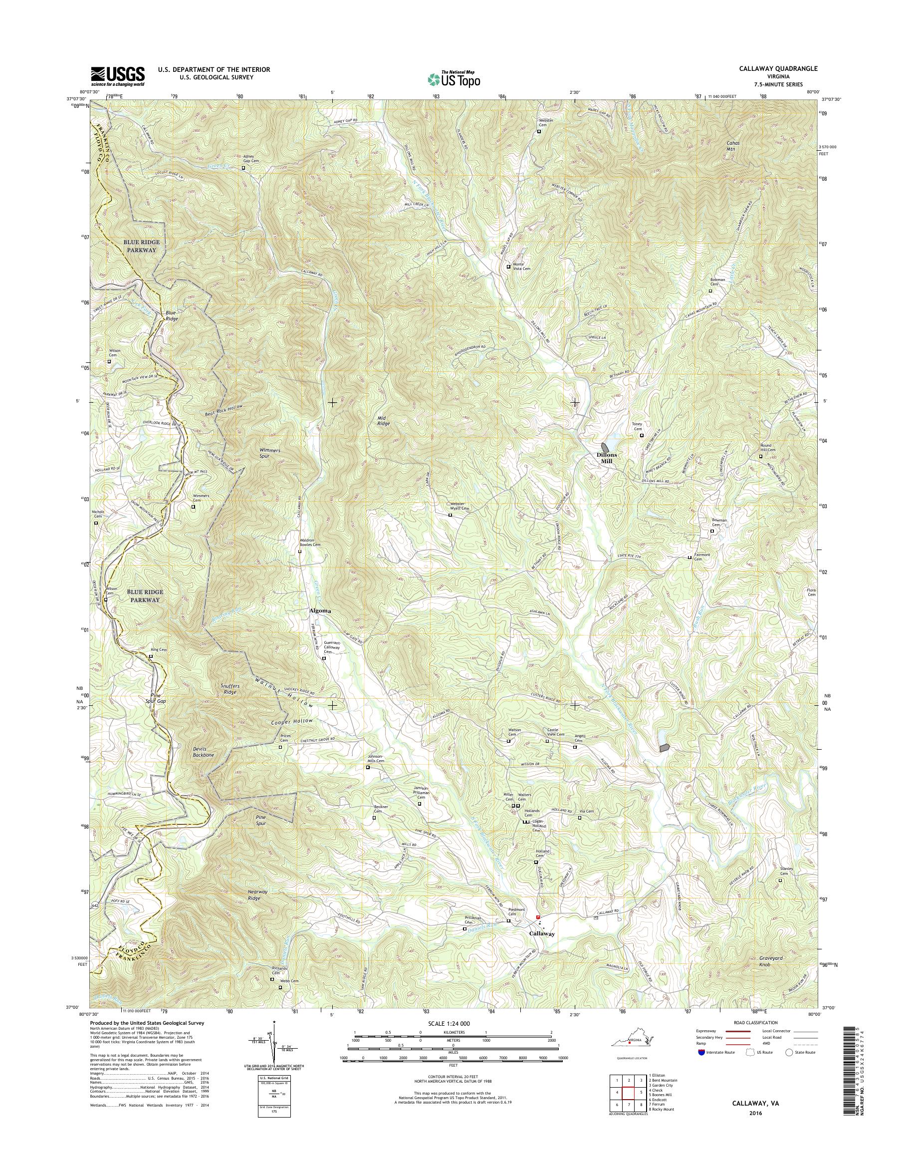 MyTopo Callaway, Virginia USGS Quad Topo Map