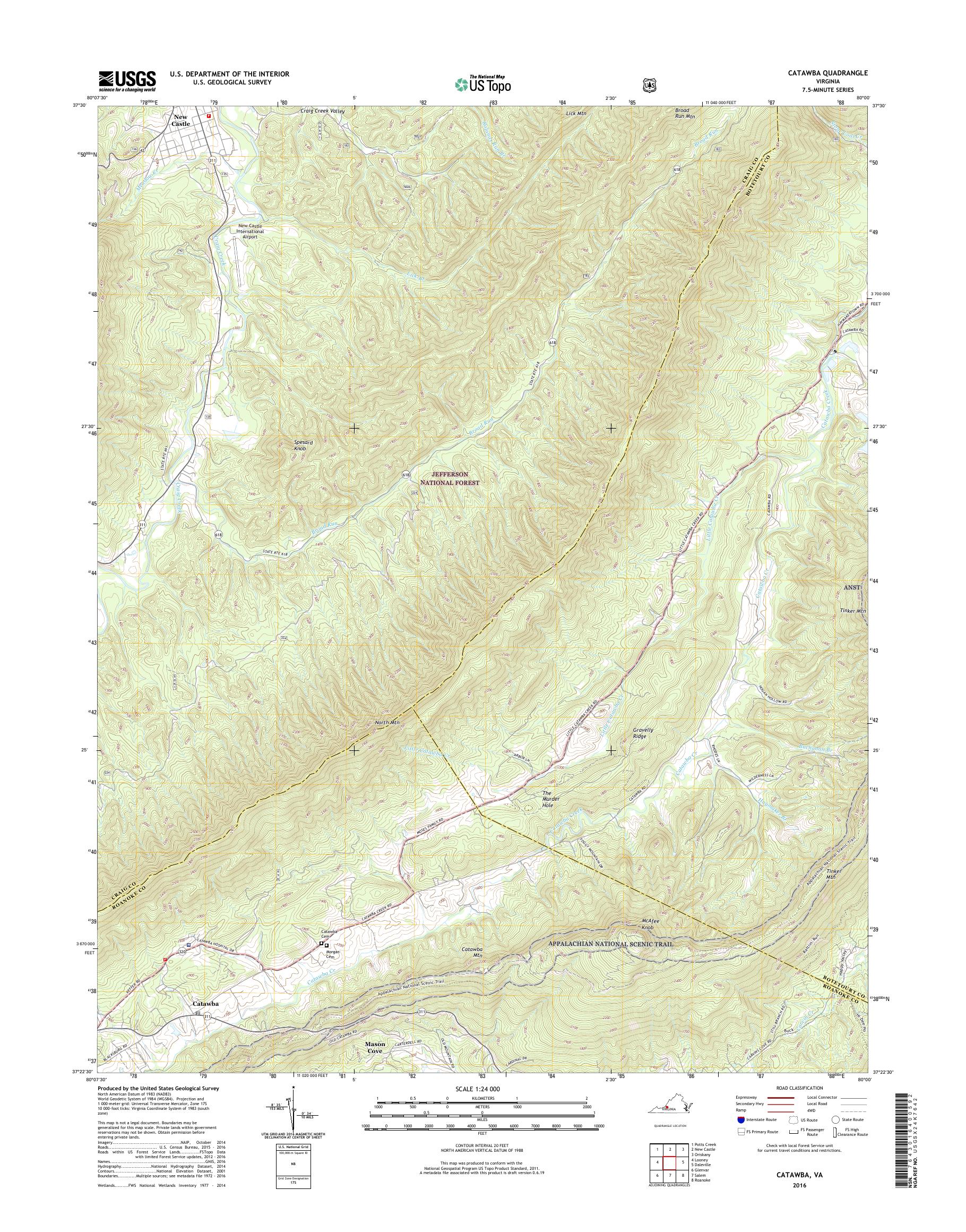 MyTopo Catawba, Virginia USGS Quad Topo Map