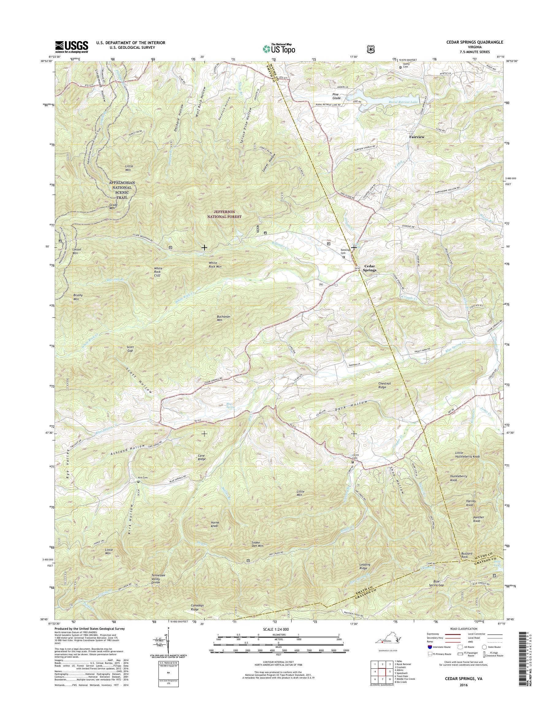 MyTopo Cedar Springs, Virginia USGS Quad Topo Map