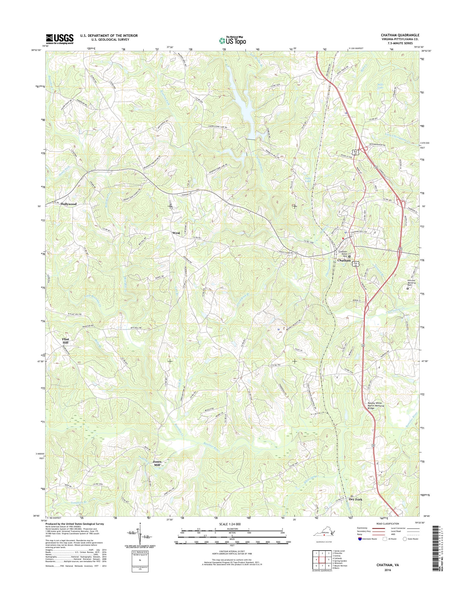 MyTopo Chatham, Virginia USGS Quad Topo Map