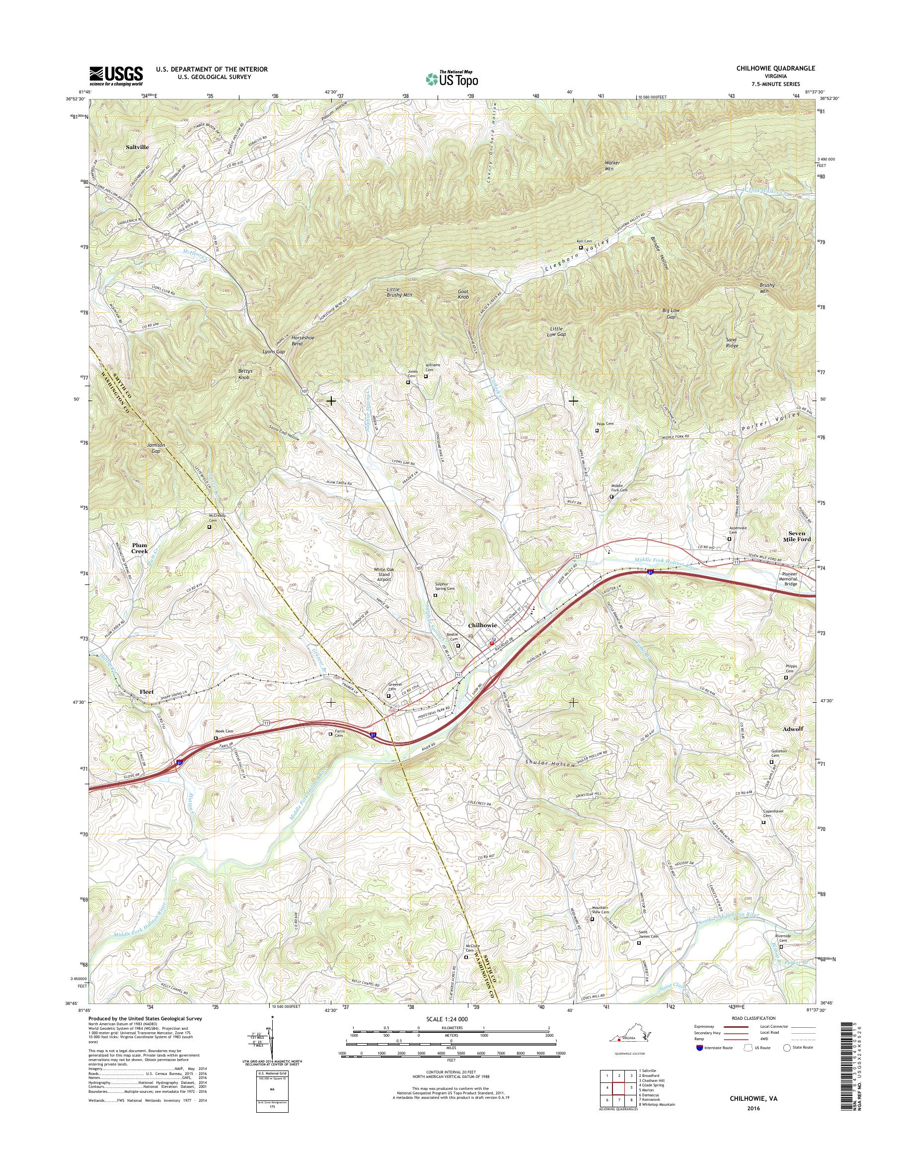MyTopo Chilhowie, Virginia USGS Quad Topo Map