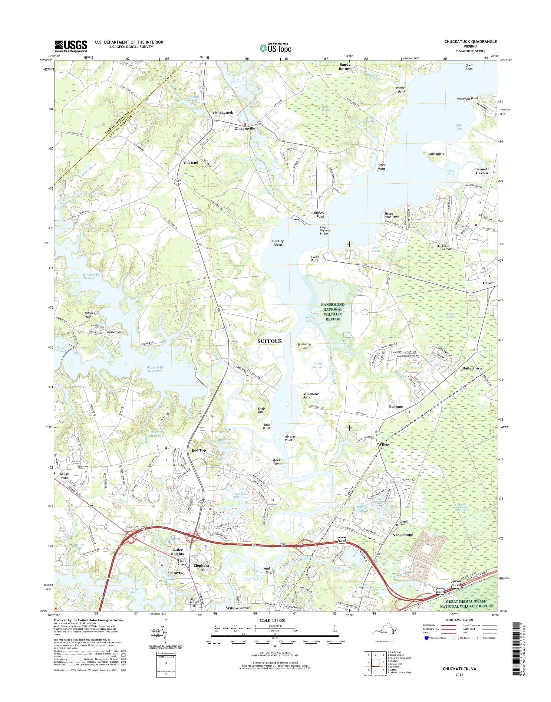 MyTopo Chuckatuck, Virginia USGS Quad Topo Map
