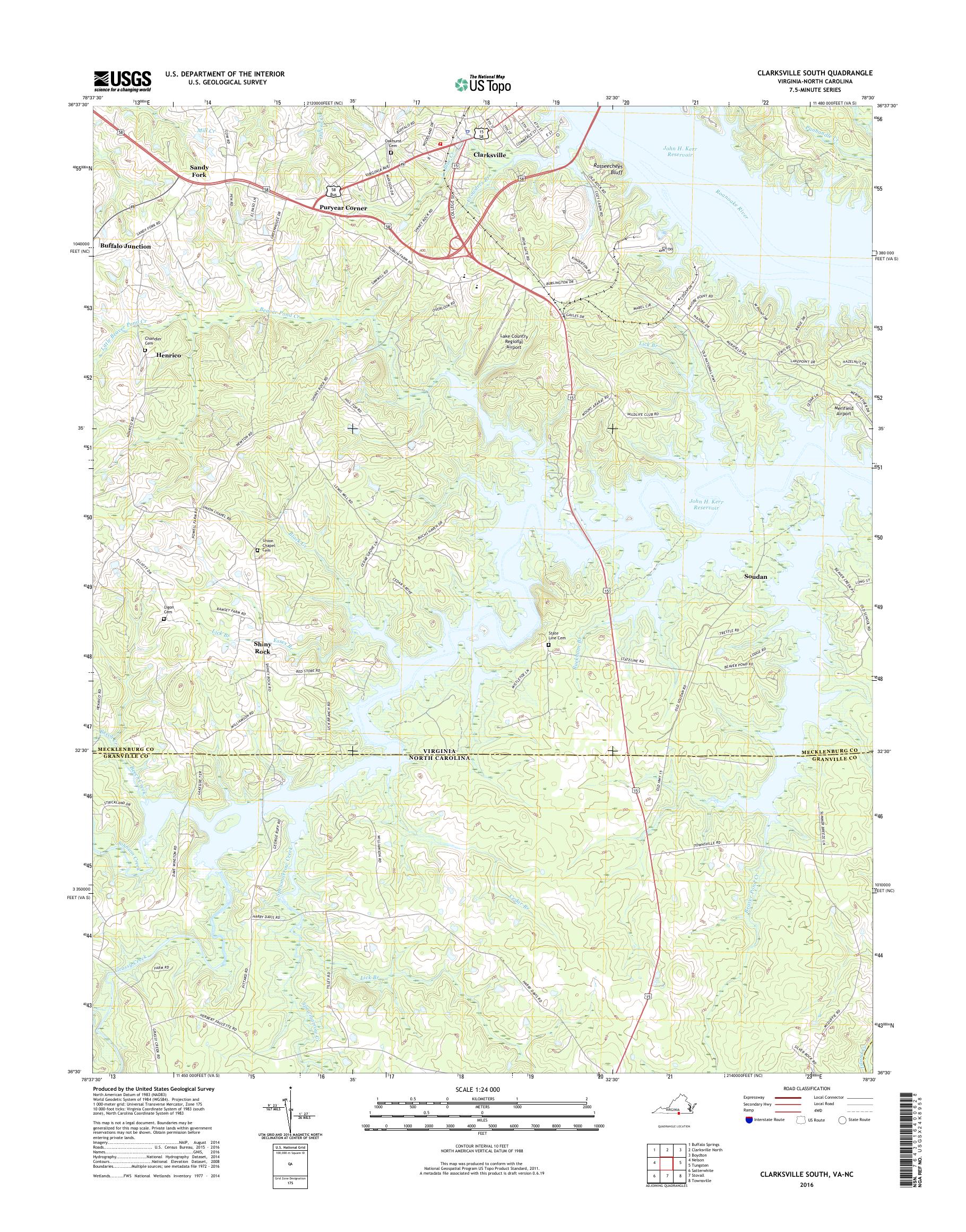 MyTopo Clarksville South, Virginia USGS Quad Topo Map