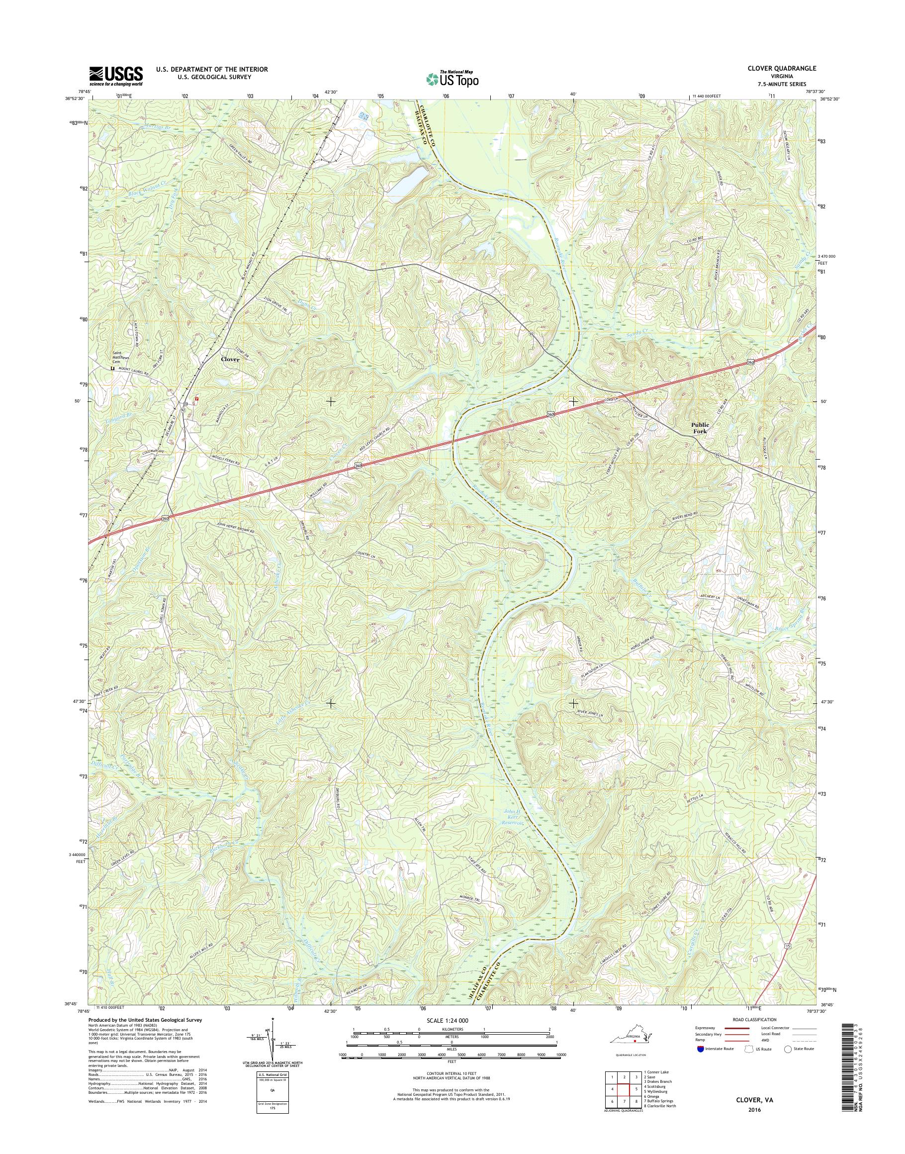 MyTopo Clover, Virginia USGS Quad Topo Map