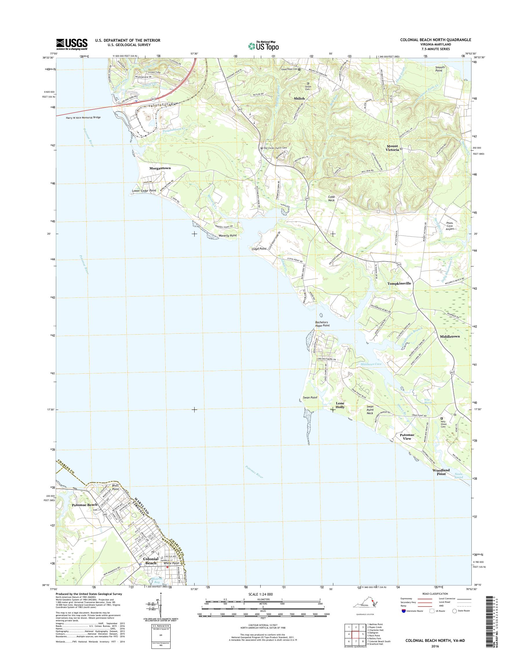 MyTopo Colonial Beach North, Virginia USGS Quad Topo Map