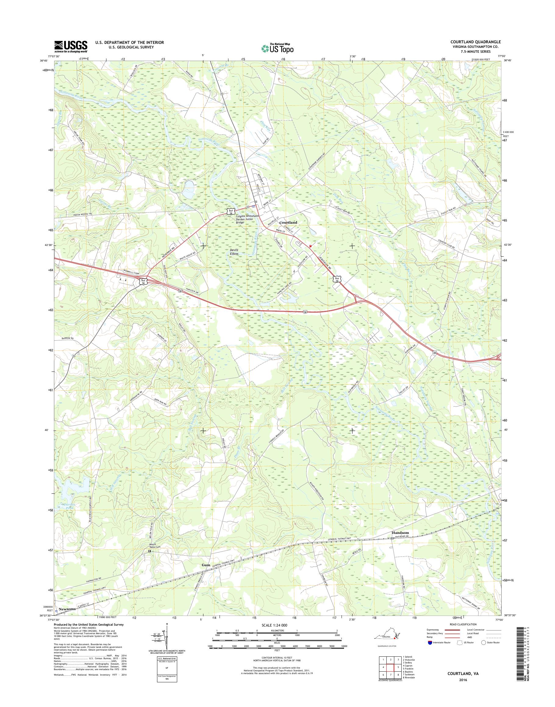 MyTopo Courtland, Virginia USGS Quad Topo Map