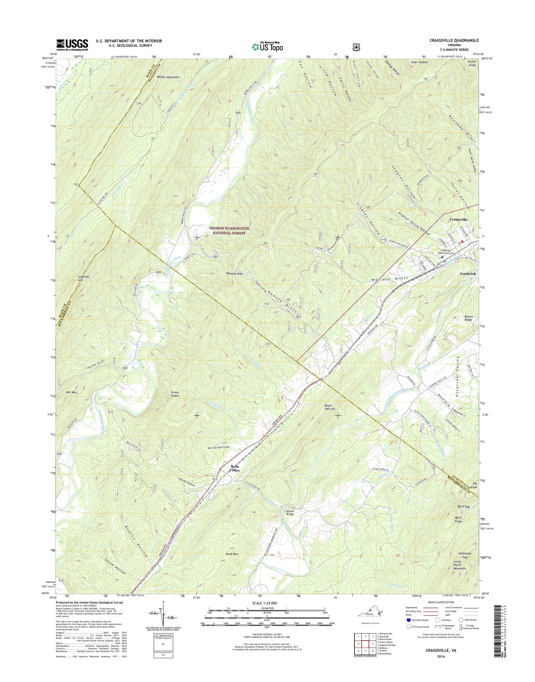 MyTopo Craigsville, Virginia USGS Quad Topo Map