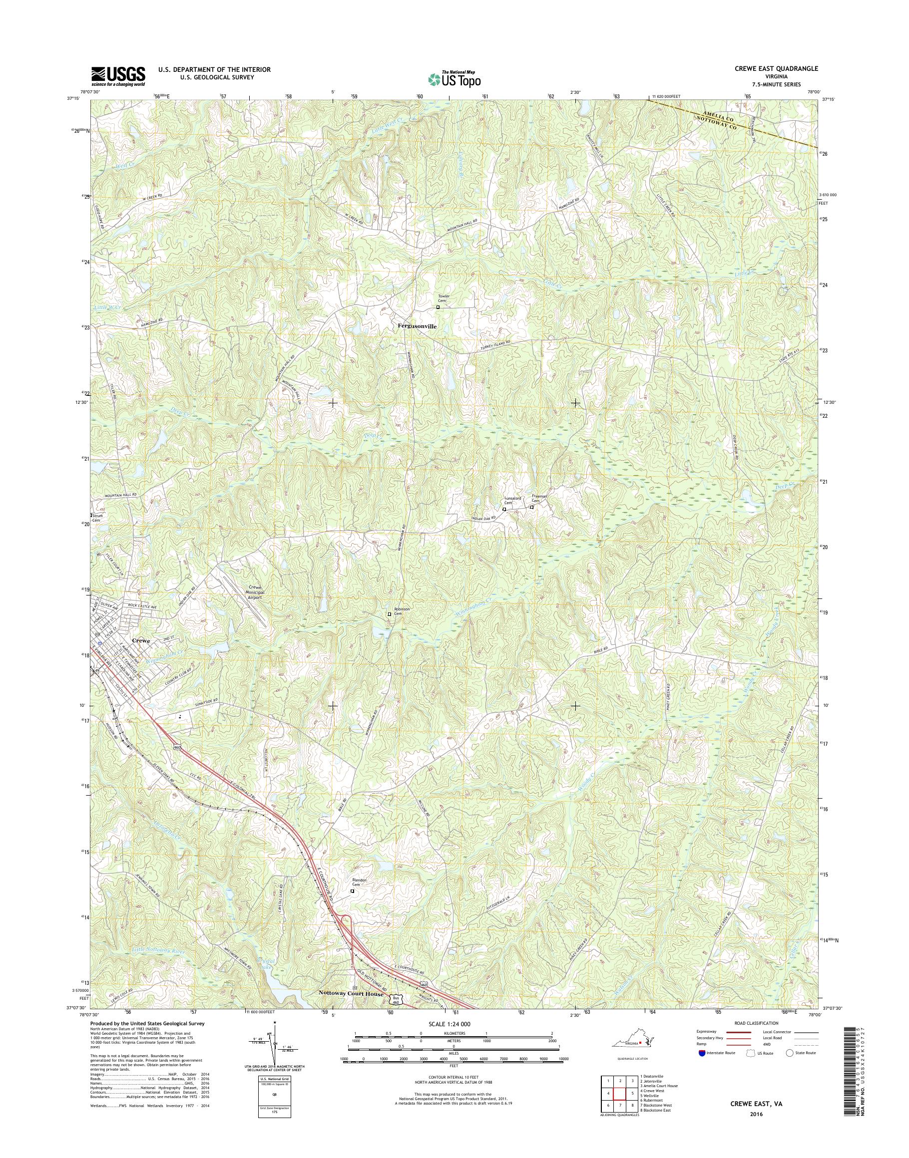 MyTopo Crewe East, Virginia USGS Quad Topo Map