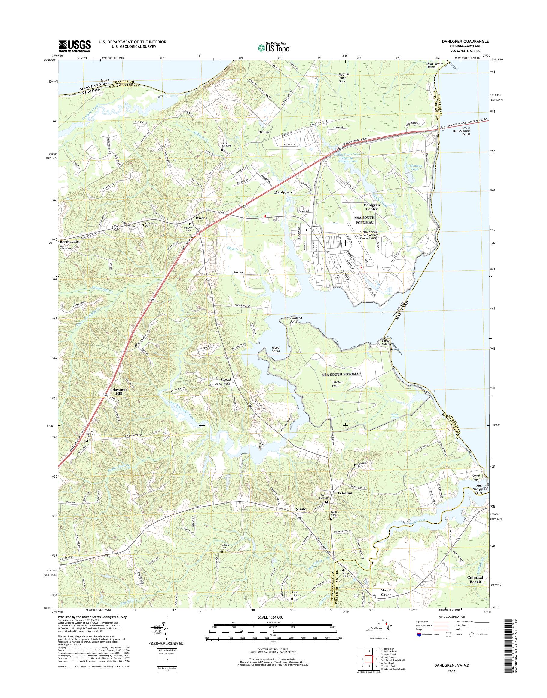 MyTopo Dahlgren, Virginia USGS Quad Topo Map