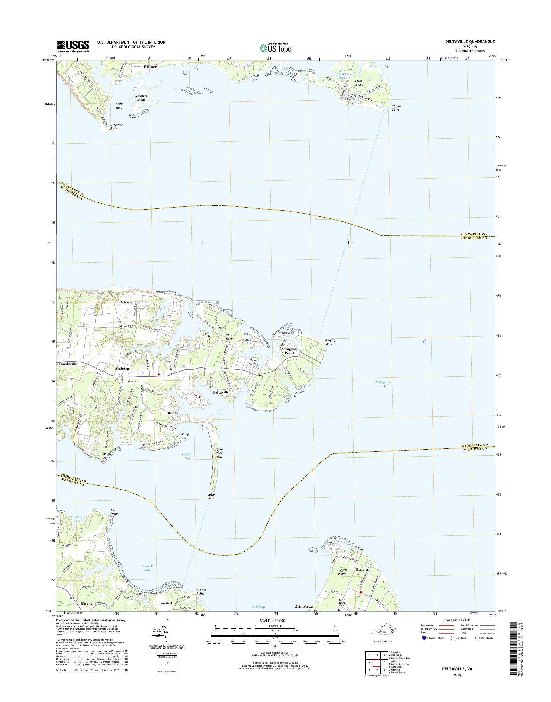 MyTopo Deltaville, Virginia USGS Quad Topo Map
