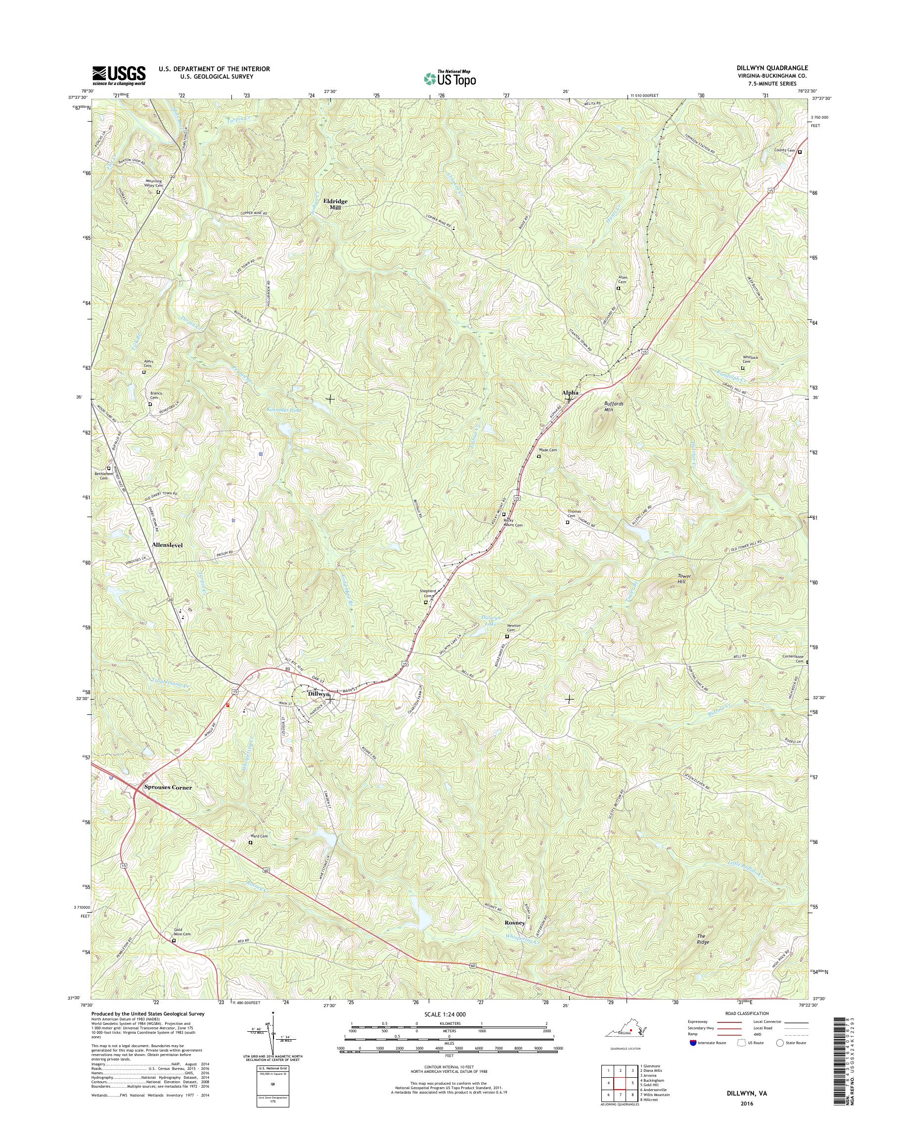 MyTopo Dillwyn, Virginia USGS Quad Topo Map