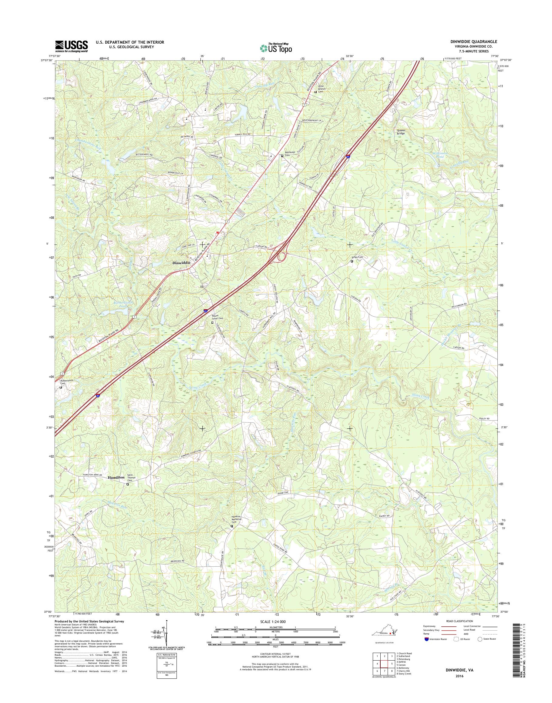 MyTopo Dinwiddie, Virginia USGS Quad Topo Map