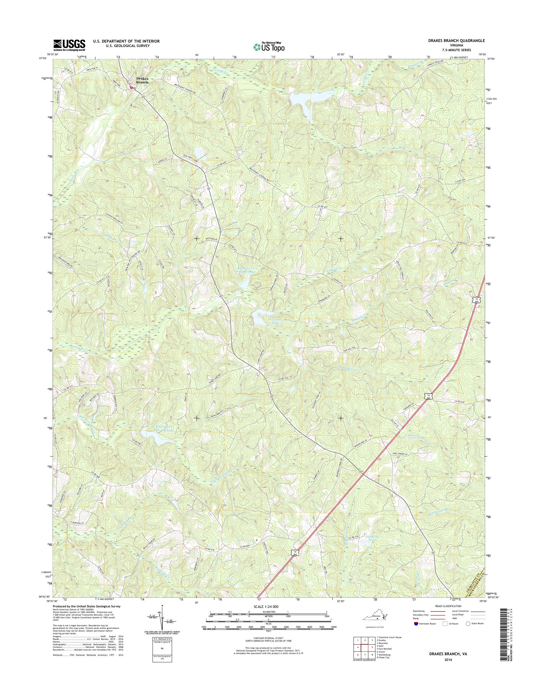 MyTopo Drakes Branch, Virginia USGS Quad Topo Map