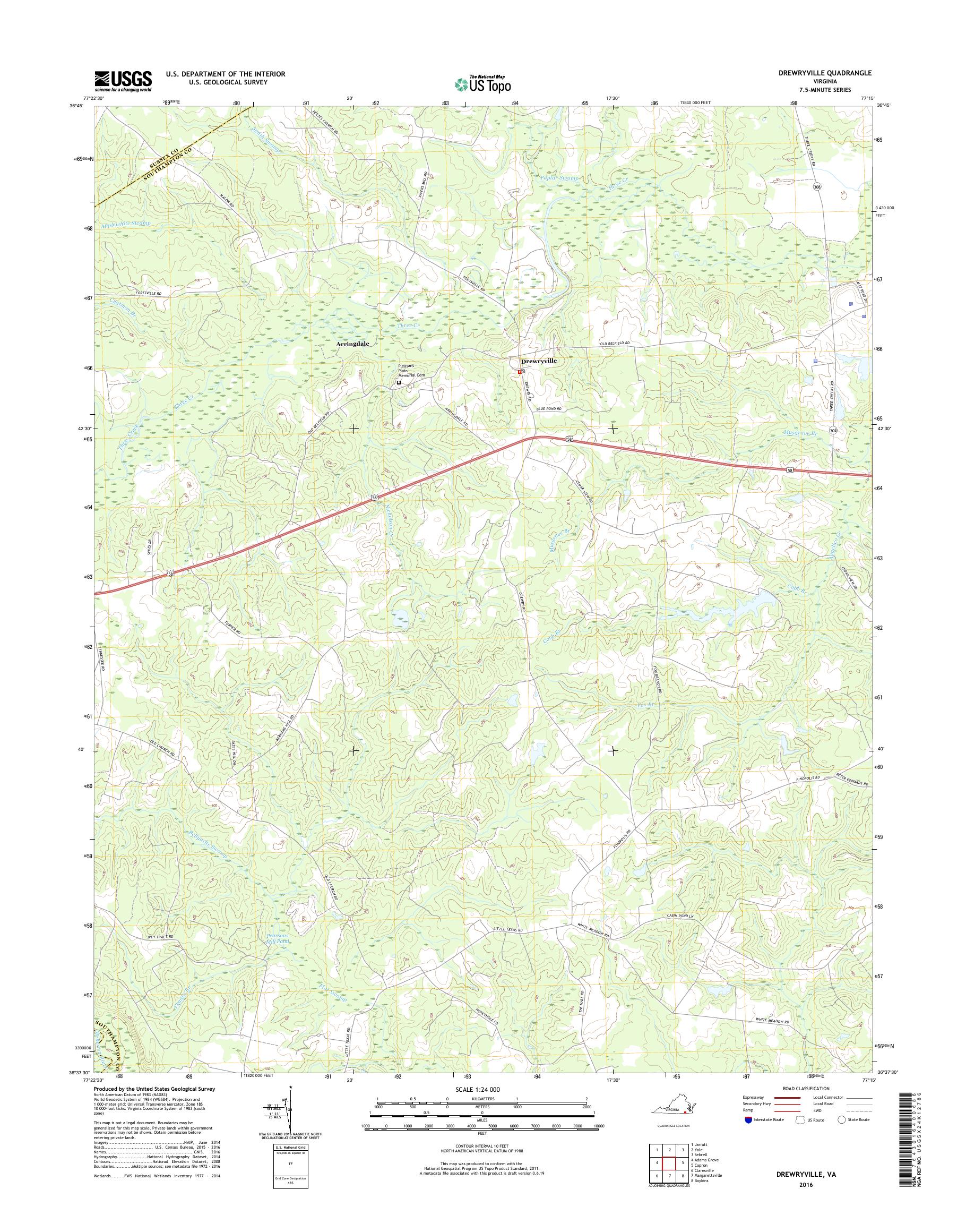 MyTopo Drewryville, Virginia USGS Quad Topo Map
