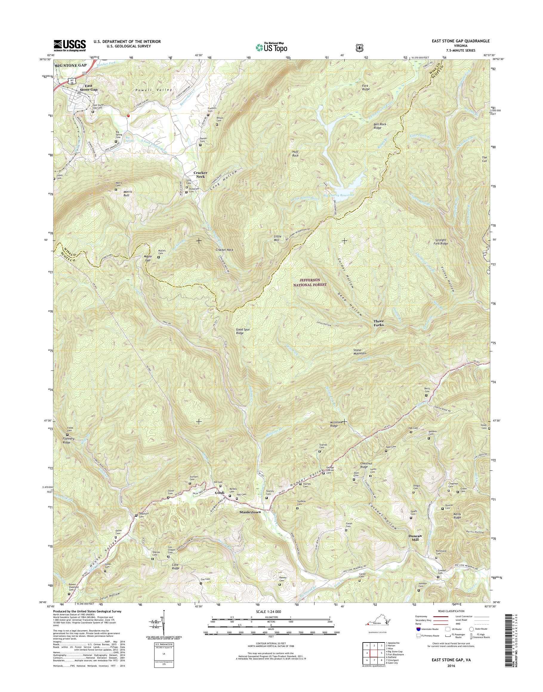 MyTopo East Stone Gap, Virginia USGS Quad Topo Map