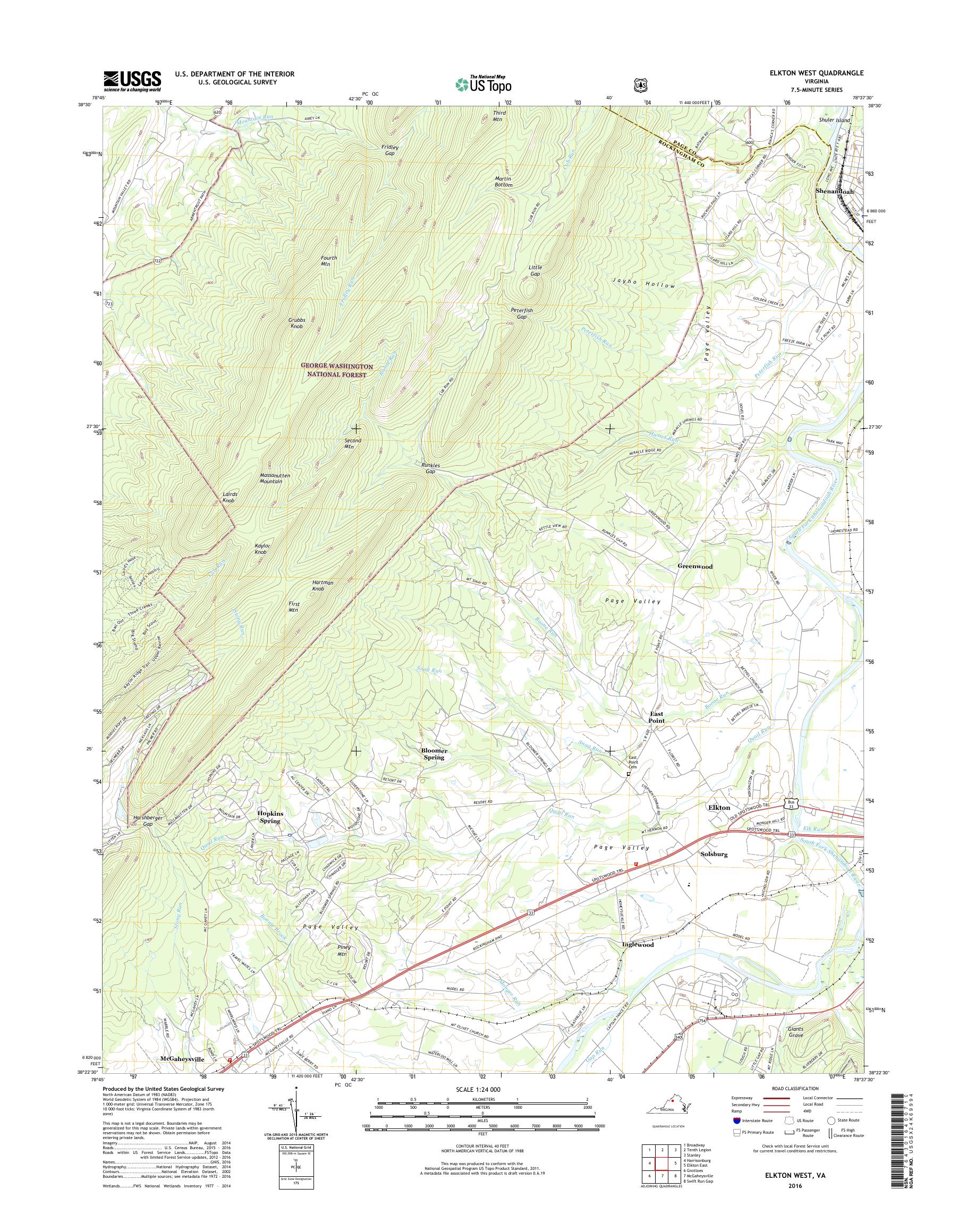 MyTopo Elkton West, Virginia USGS Quad Topo Map