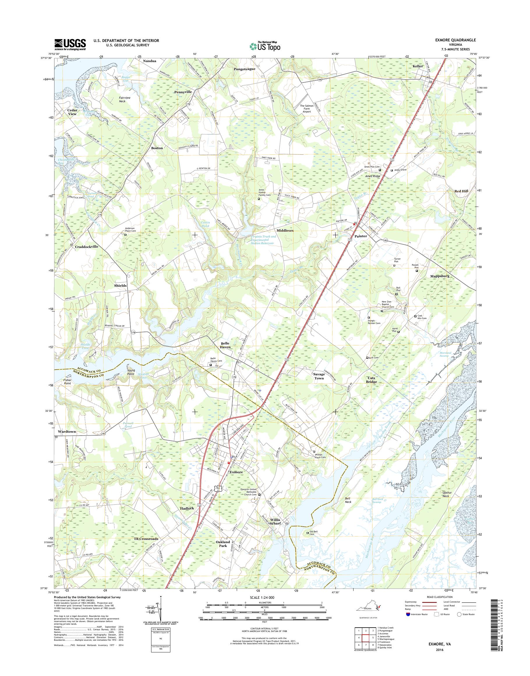 MyTopo Exmore, Virginia USGS Quad Topo Map