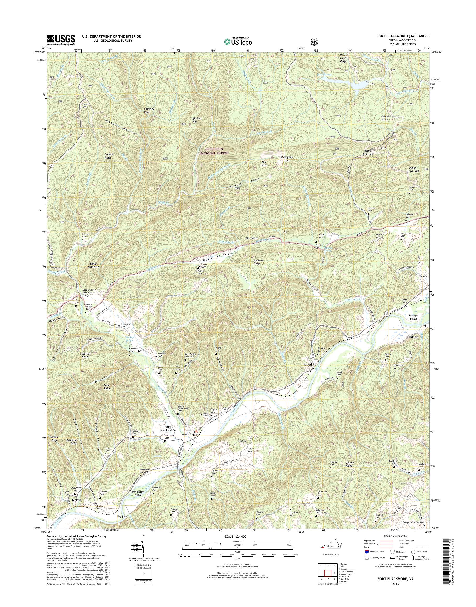 MyTopo Fort Blackmore, Virginia USGS Quad Topo Map