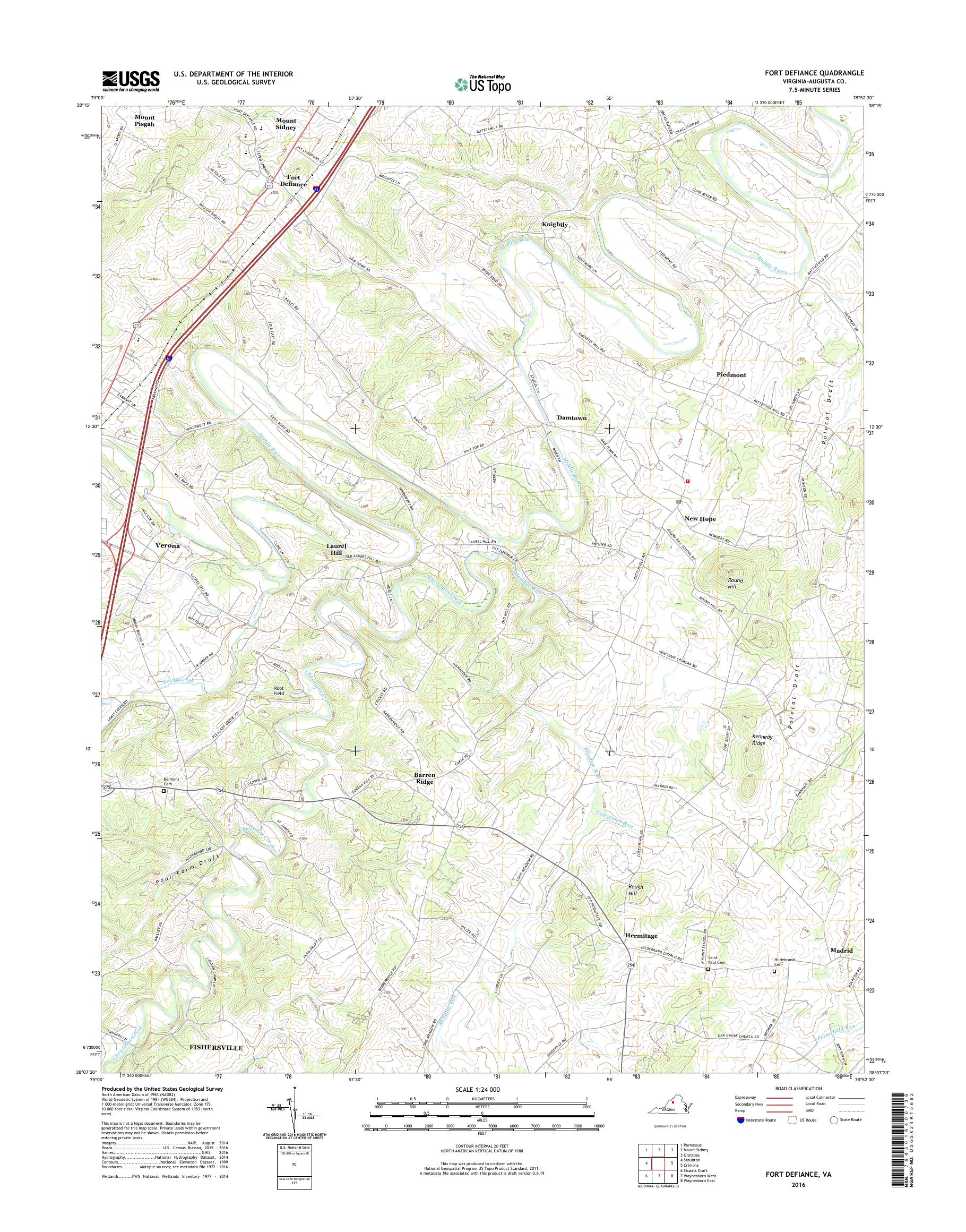 MyTopo Fort Defiance, Virginia USGS Quad Topo Map
