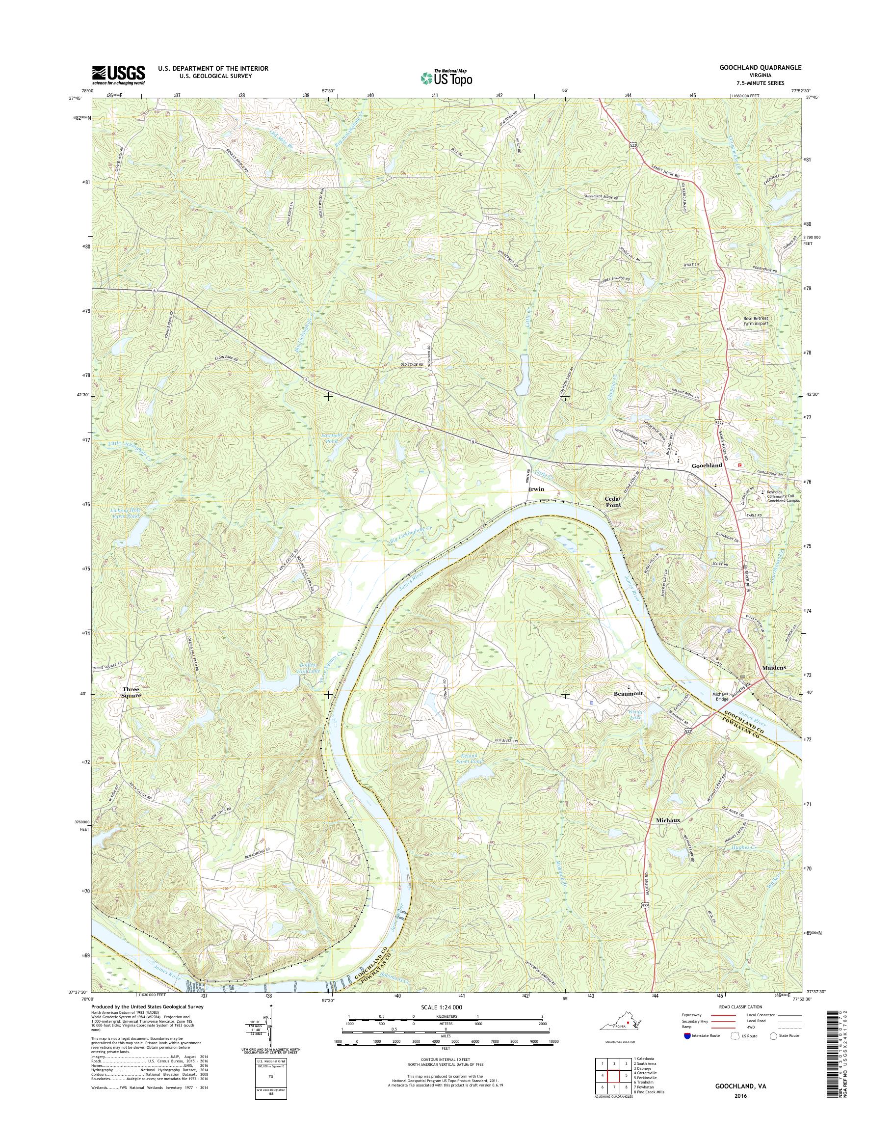MyTopo Goochland, Virginia USGS Quad Topo Map