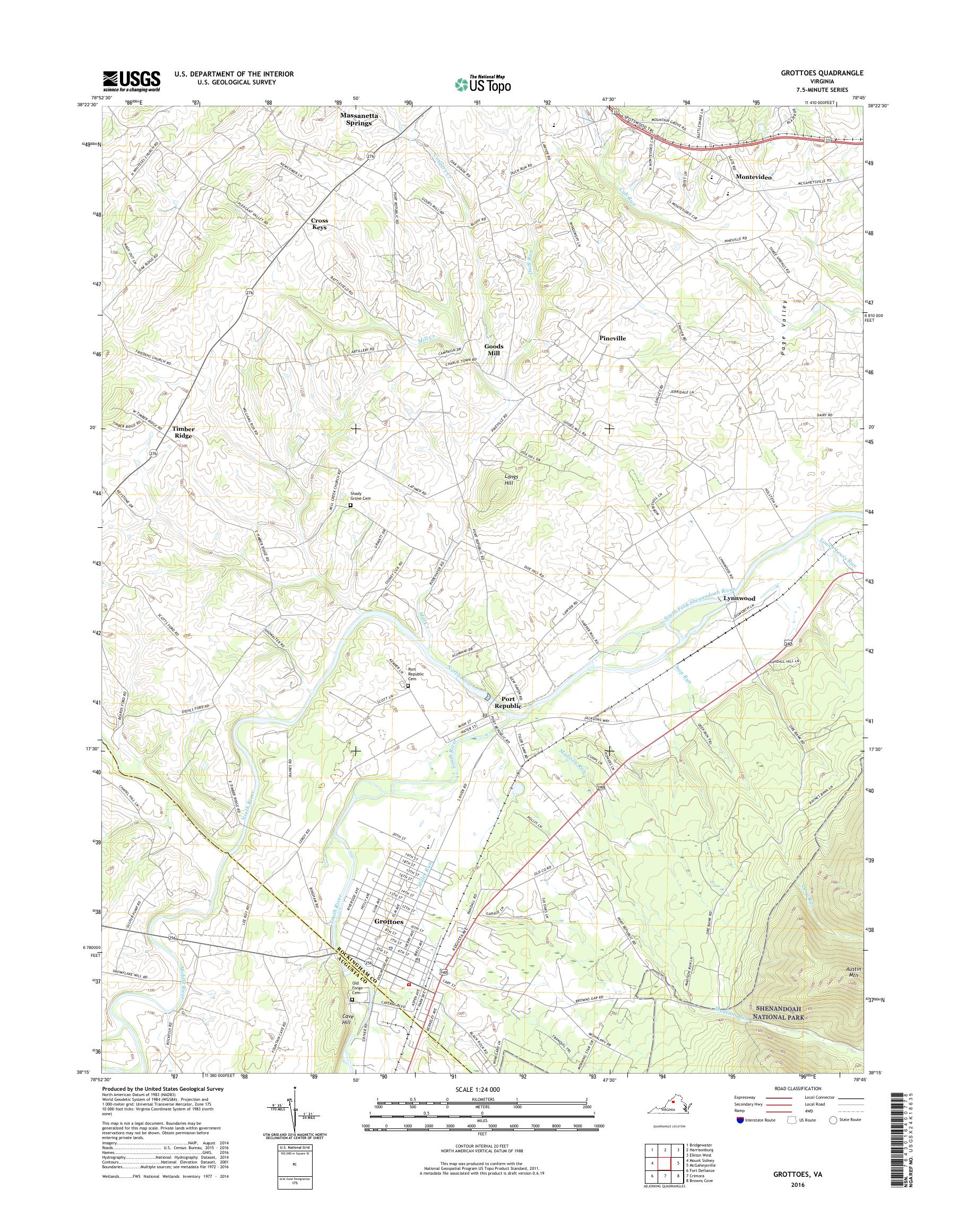 MyTopo Grottoes, Virginia USGS Quad Topo Map