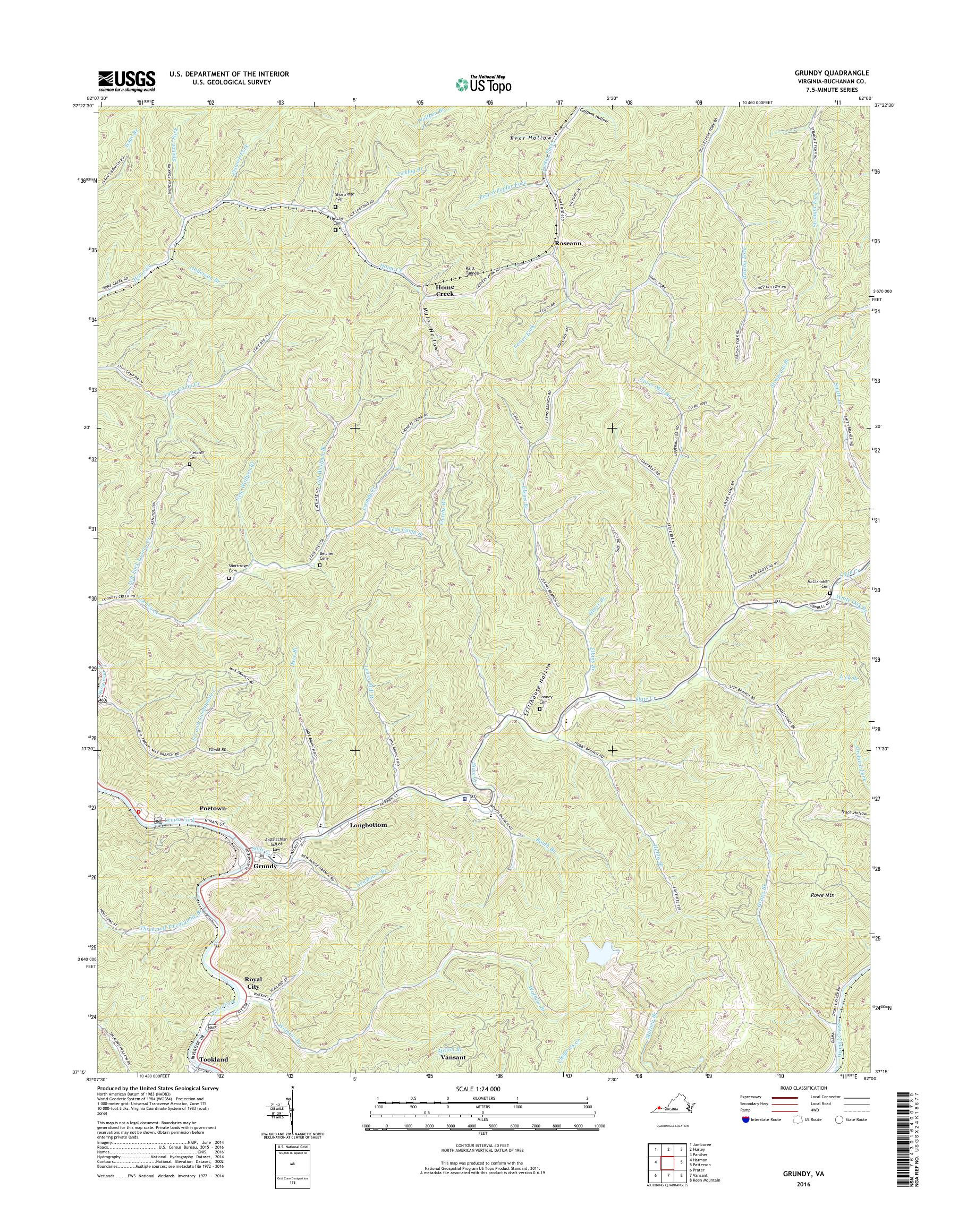 MyTopo Grundy, Virginia USGS Quad Topo Map