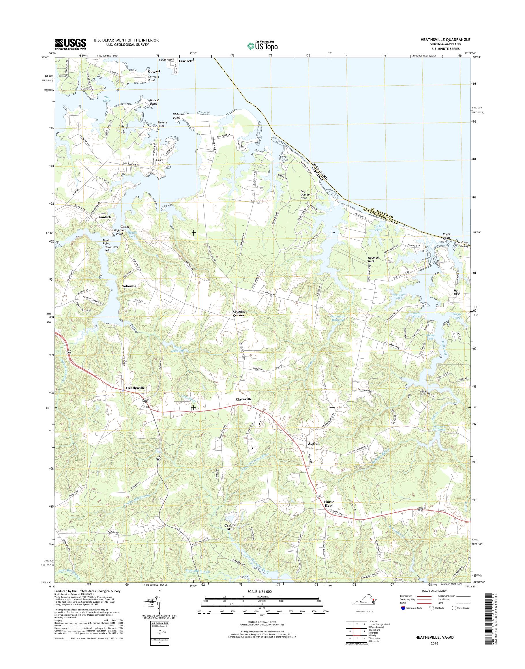 MyTopo Heathsville, Virginia USGS Quad Topo Map