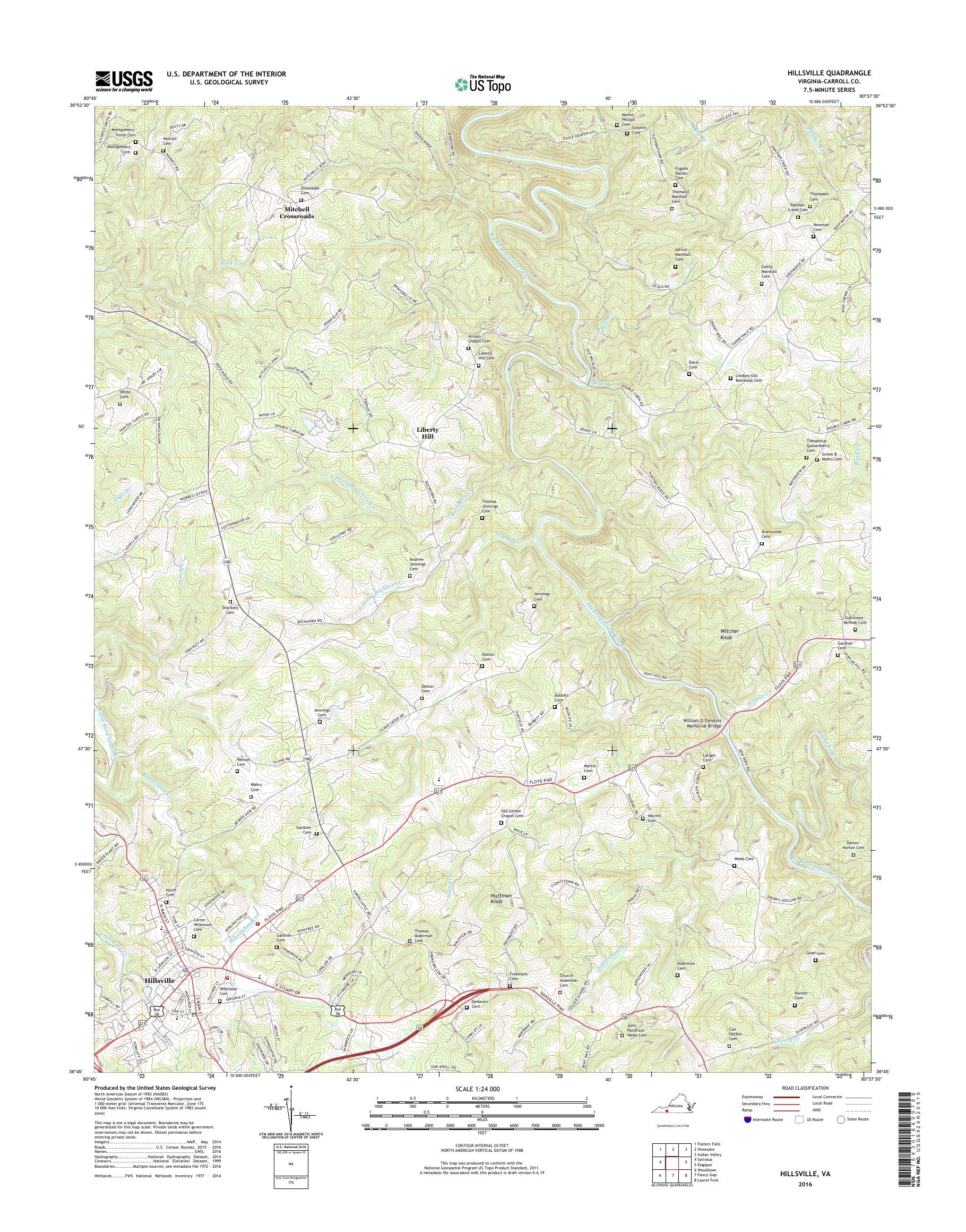 MyTopo Hillsville, Virginia USGS Quad Topo Map