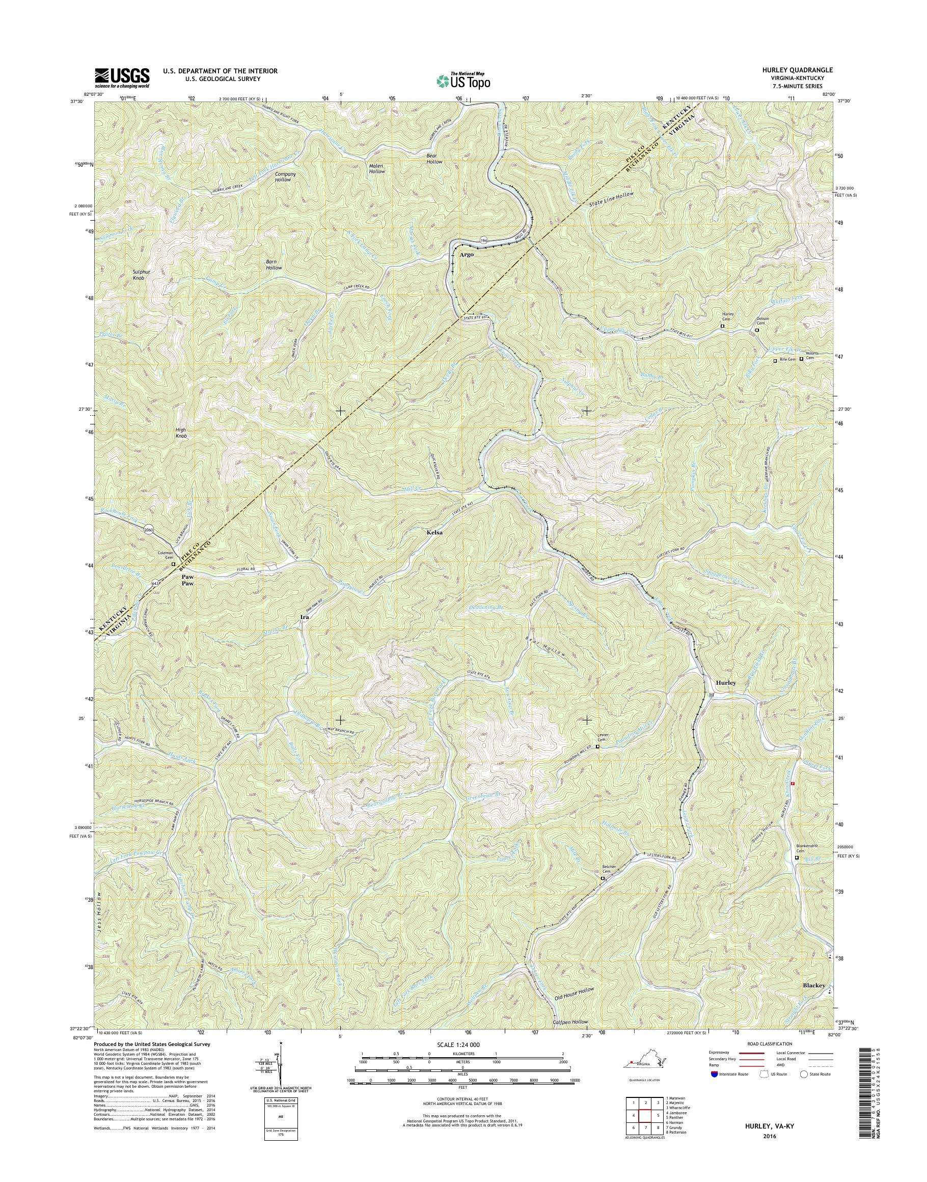 MyTopo Hurley, Virginia USGS Quad Topo Map